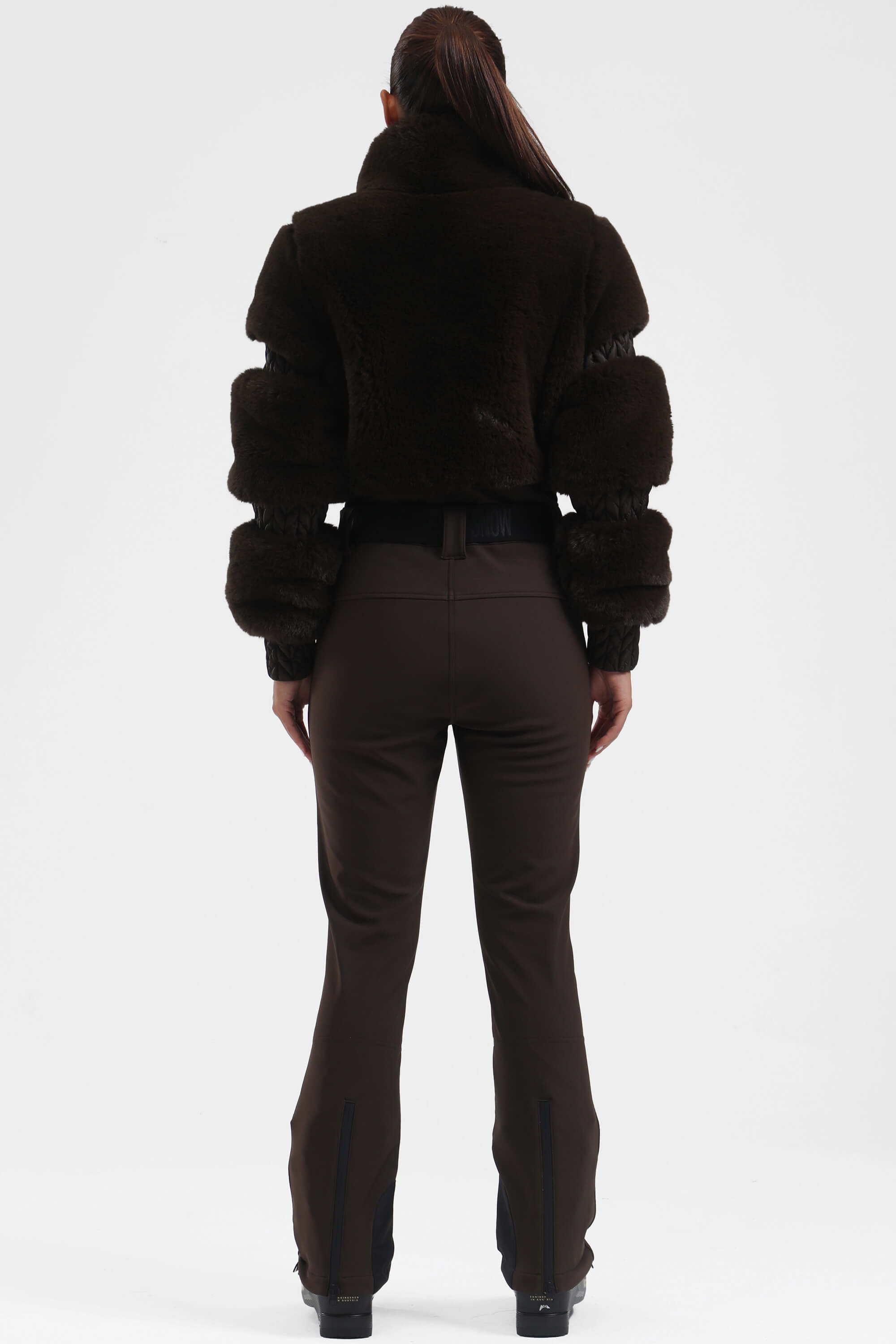 Elegant Women's Dark Brown Faux-Fur One-Piece Ski Suit