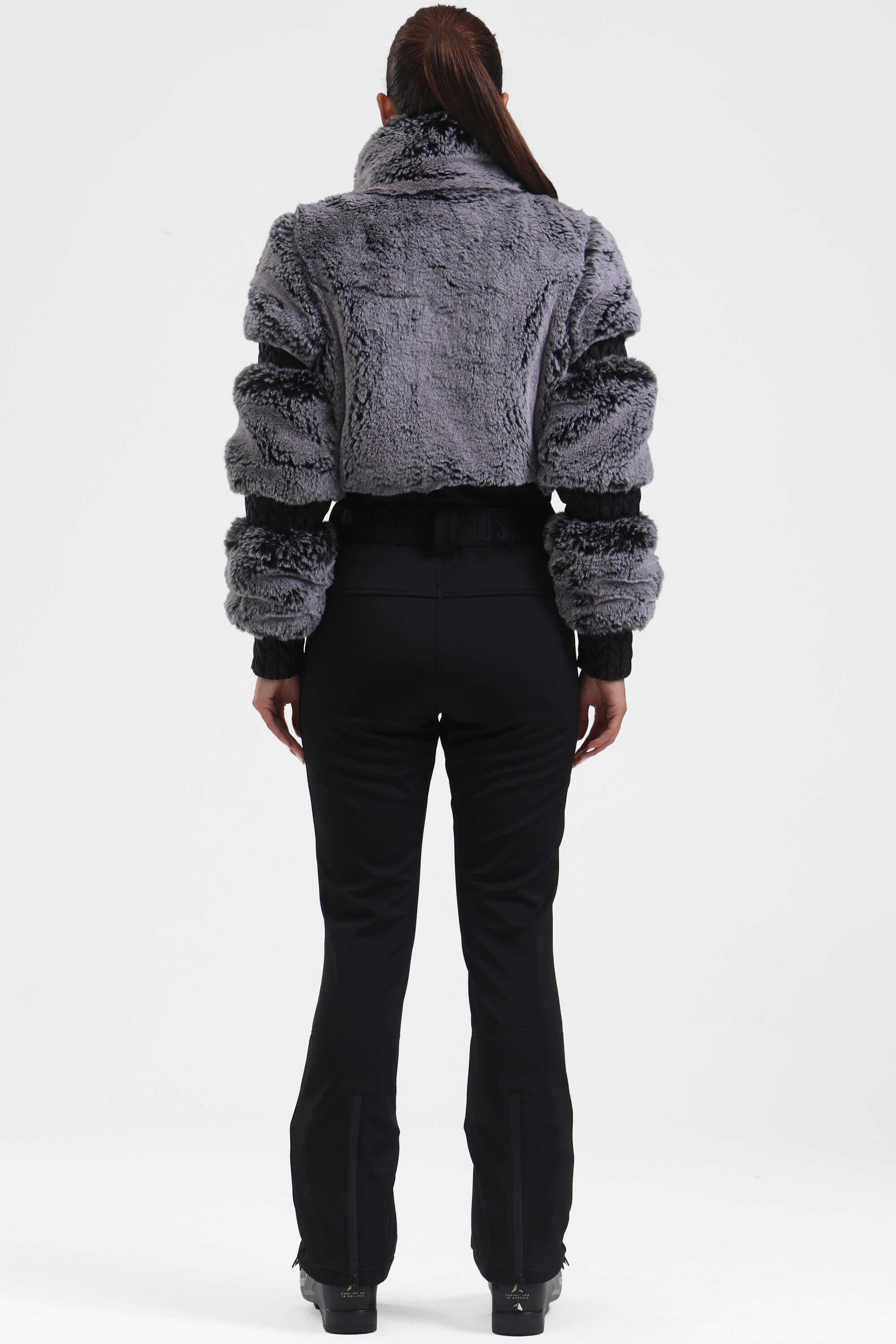 Elegant Women's Grey Faux-Fur One-Piece Ski Suit