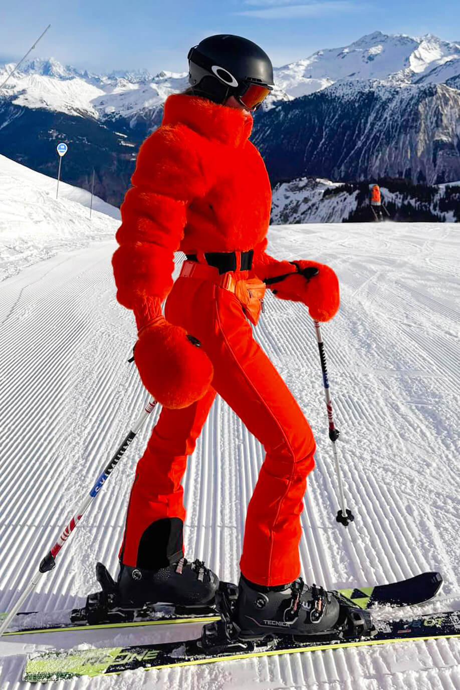 Elegant Women's Grey Faux-Fur One-Piece Ski Suit