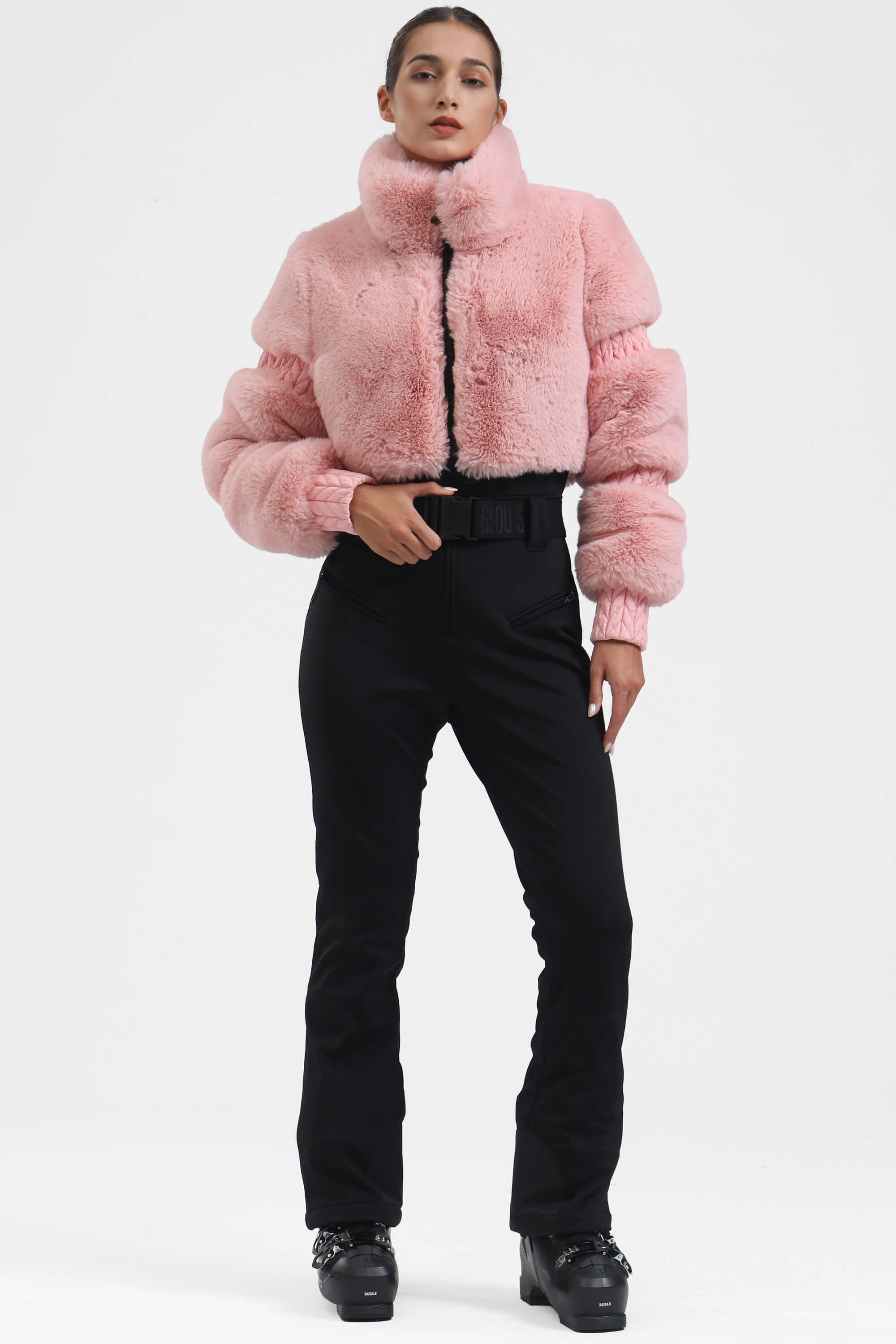 Elegant Women's Grey Faux-Fur One-Piece Ski Suit