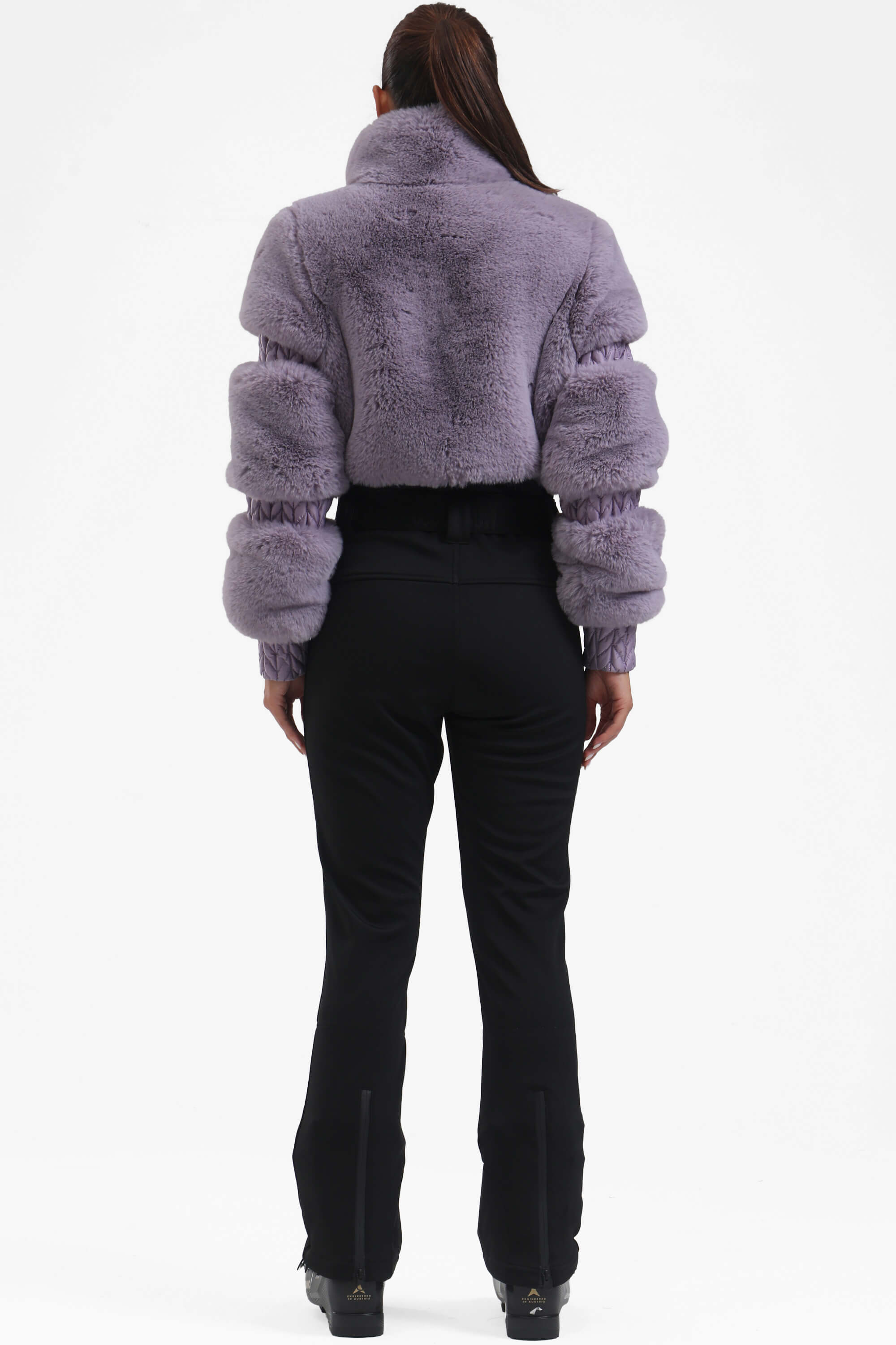 Elegant Women's Grey Faux-Fur One-Piece Ski Suit