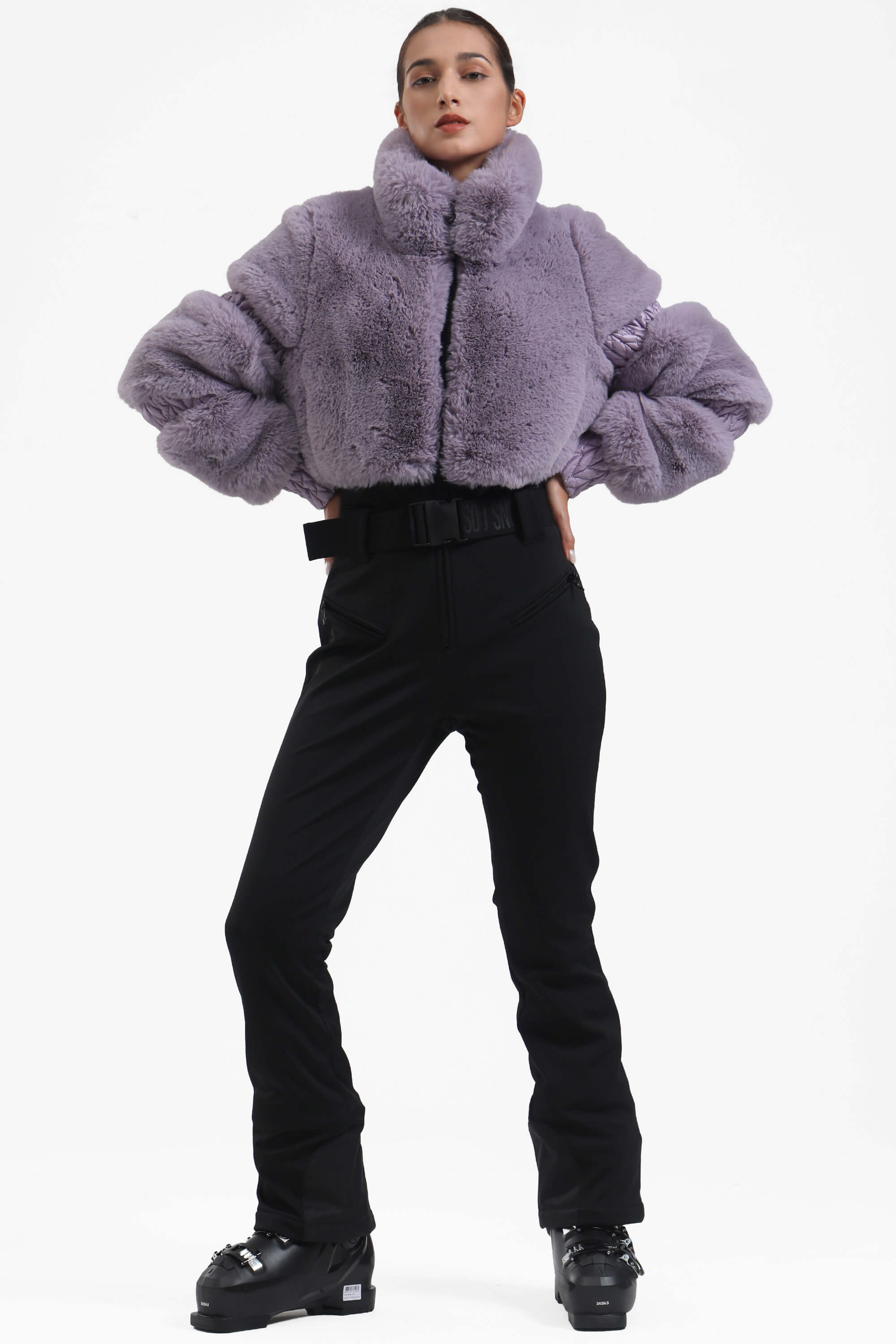 Elegant Women's White Faux-Fur One-Piece Ski Suit