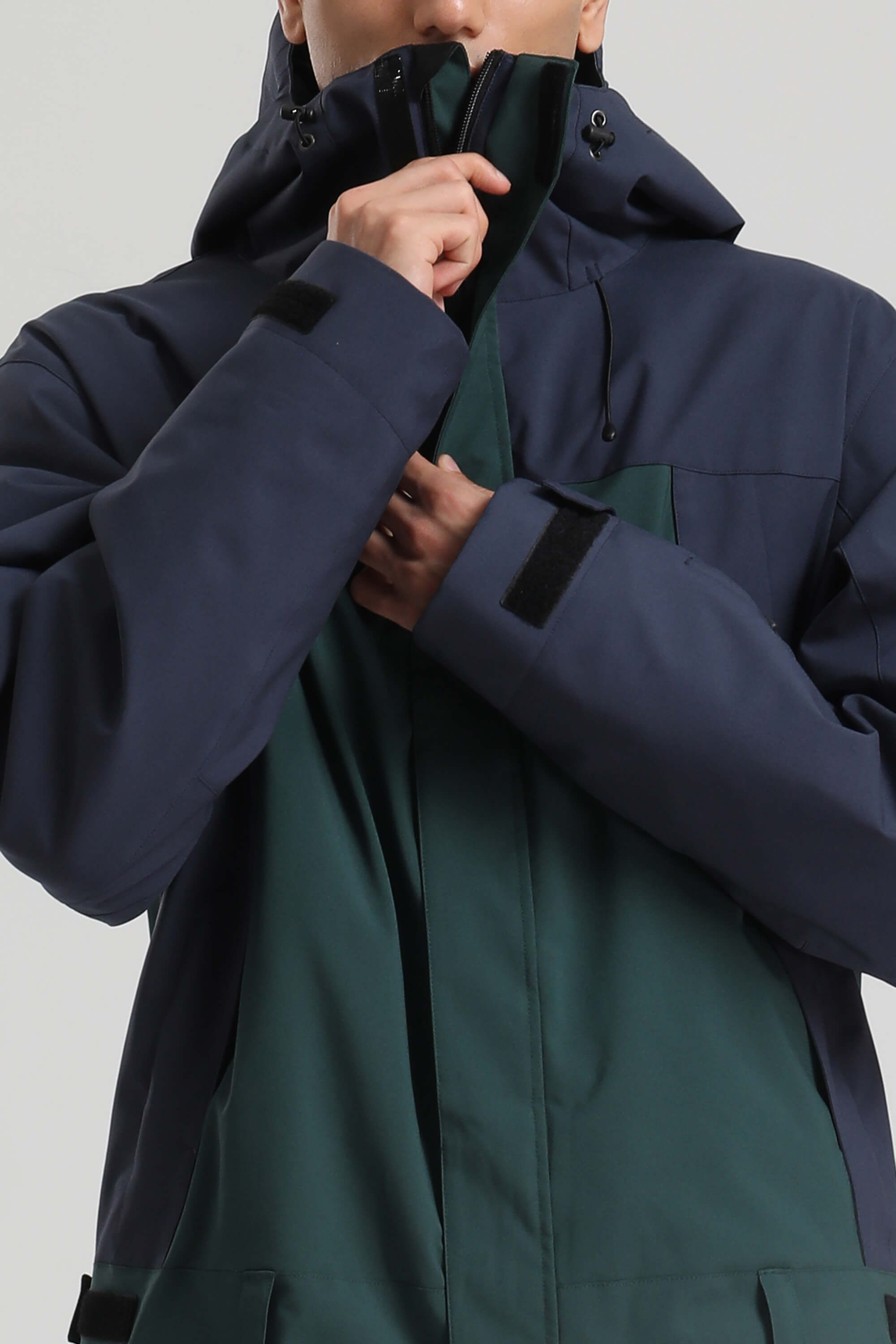 Men's Black & Green Insulated Color-block Utility Baggy One-Piece Ski Suit