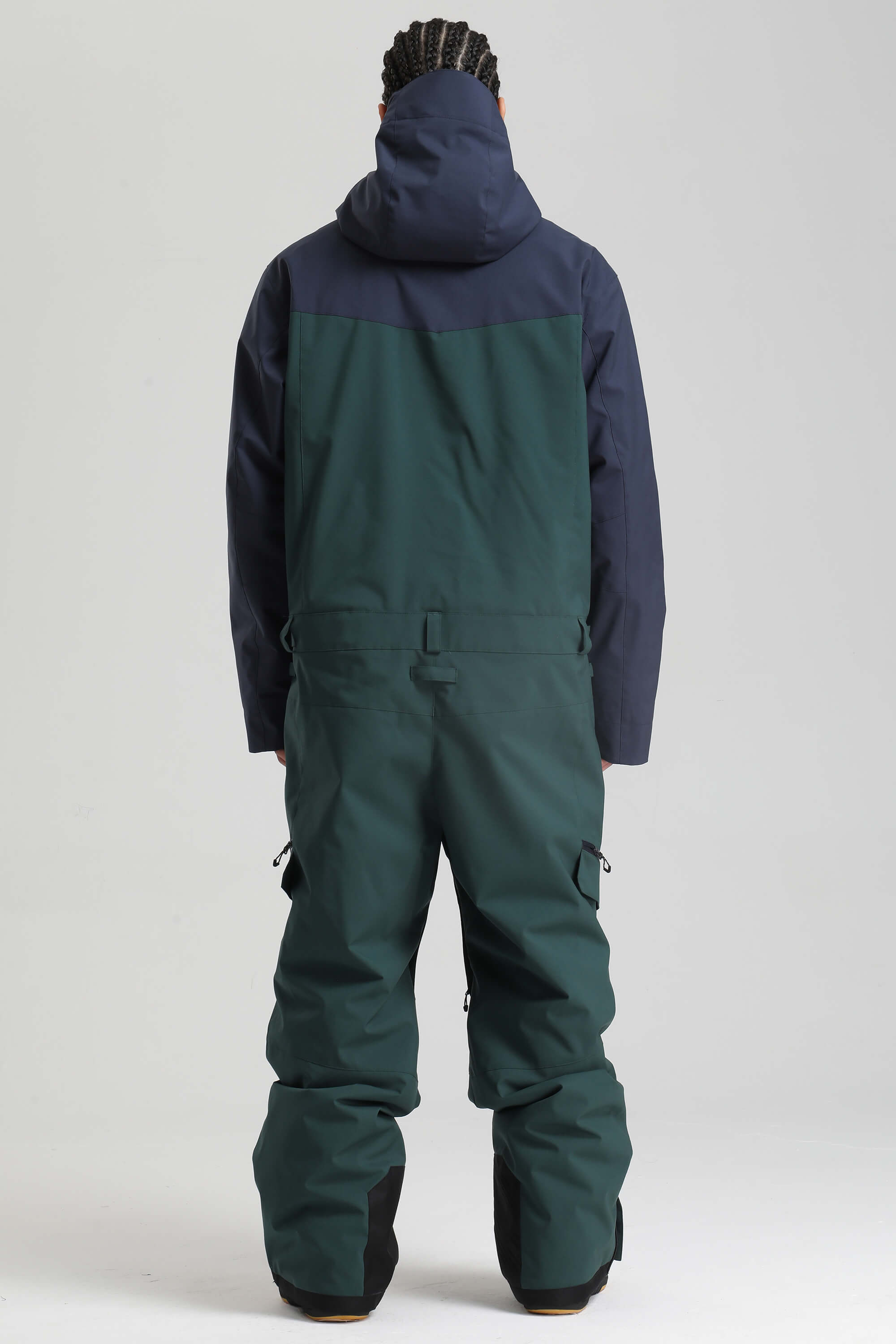 Men's Black & Green Insulated Color-block Utility Baggy One-Piece Ski Suit