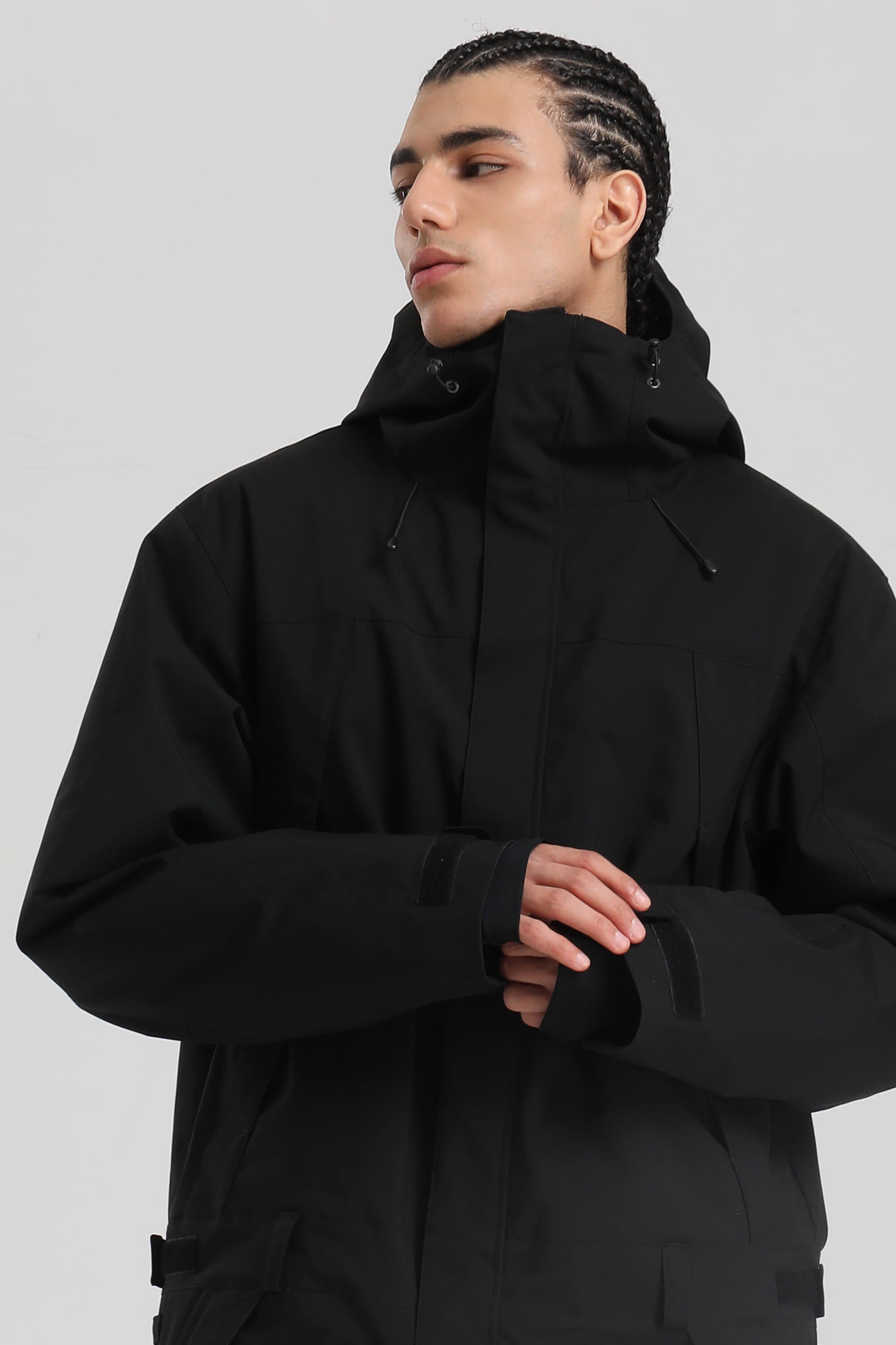 Men's Black Insulated Color-block Utility Baggy One-Piece Ski Suit