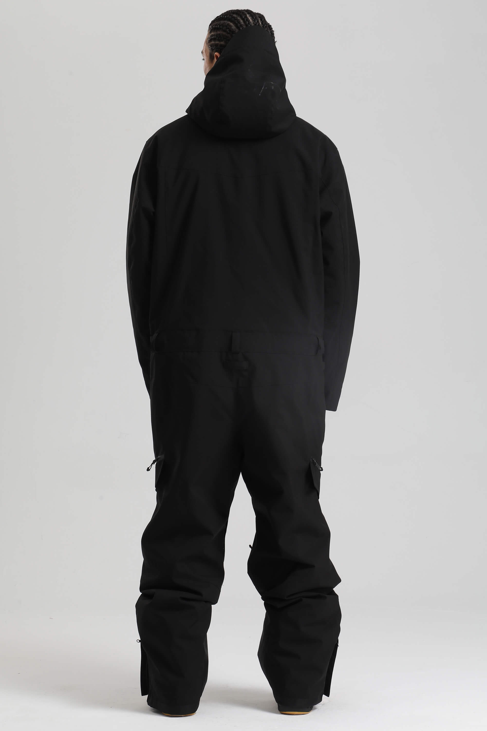 Men's Black Insulated Color-block Utility Baggy One-Piece Ski Suit