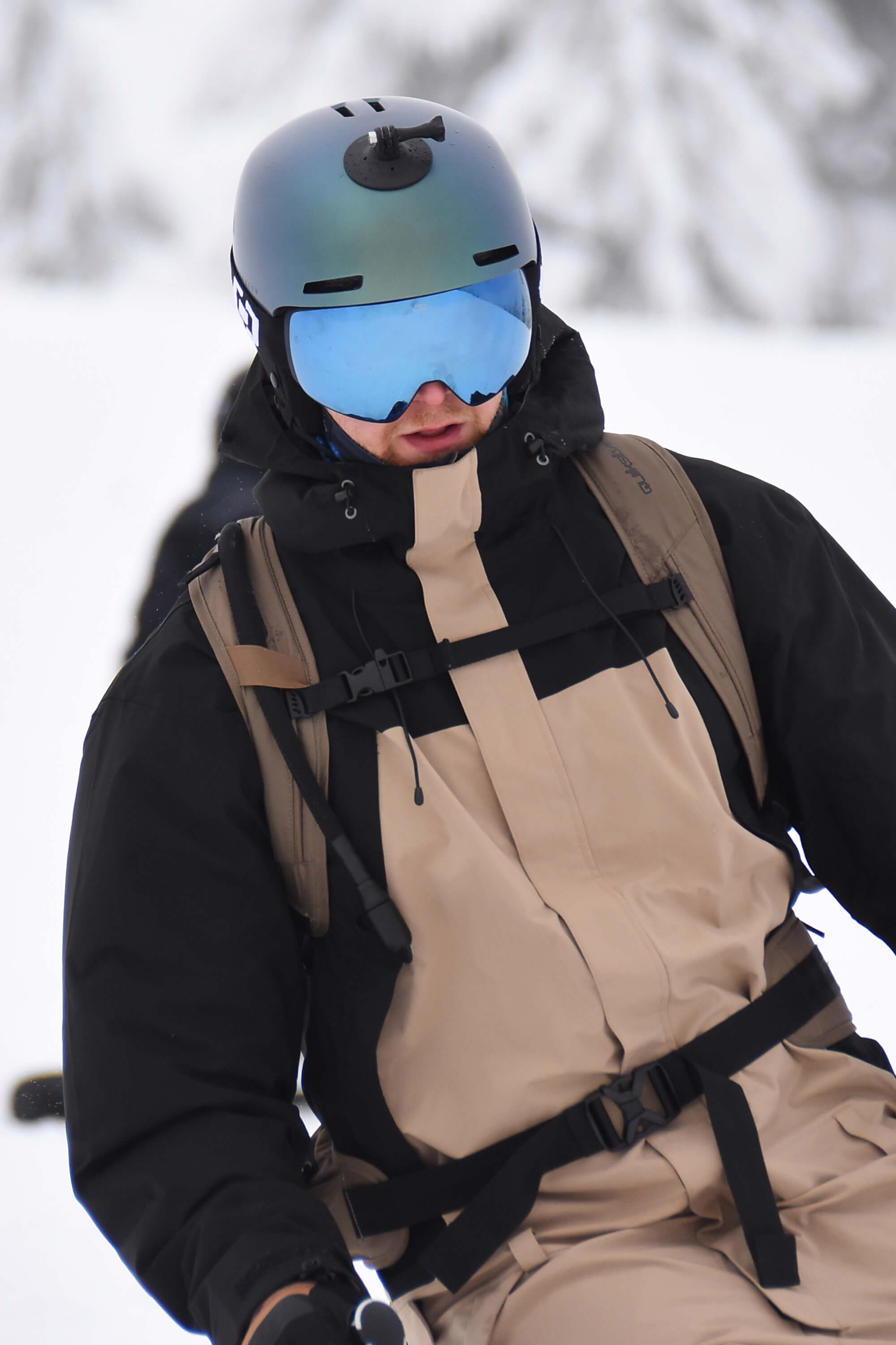 Men's Black Insulated Color-block Utility Baggy One-Piece Ski Suit