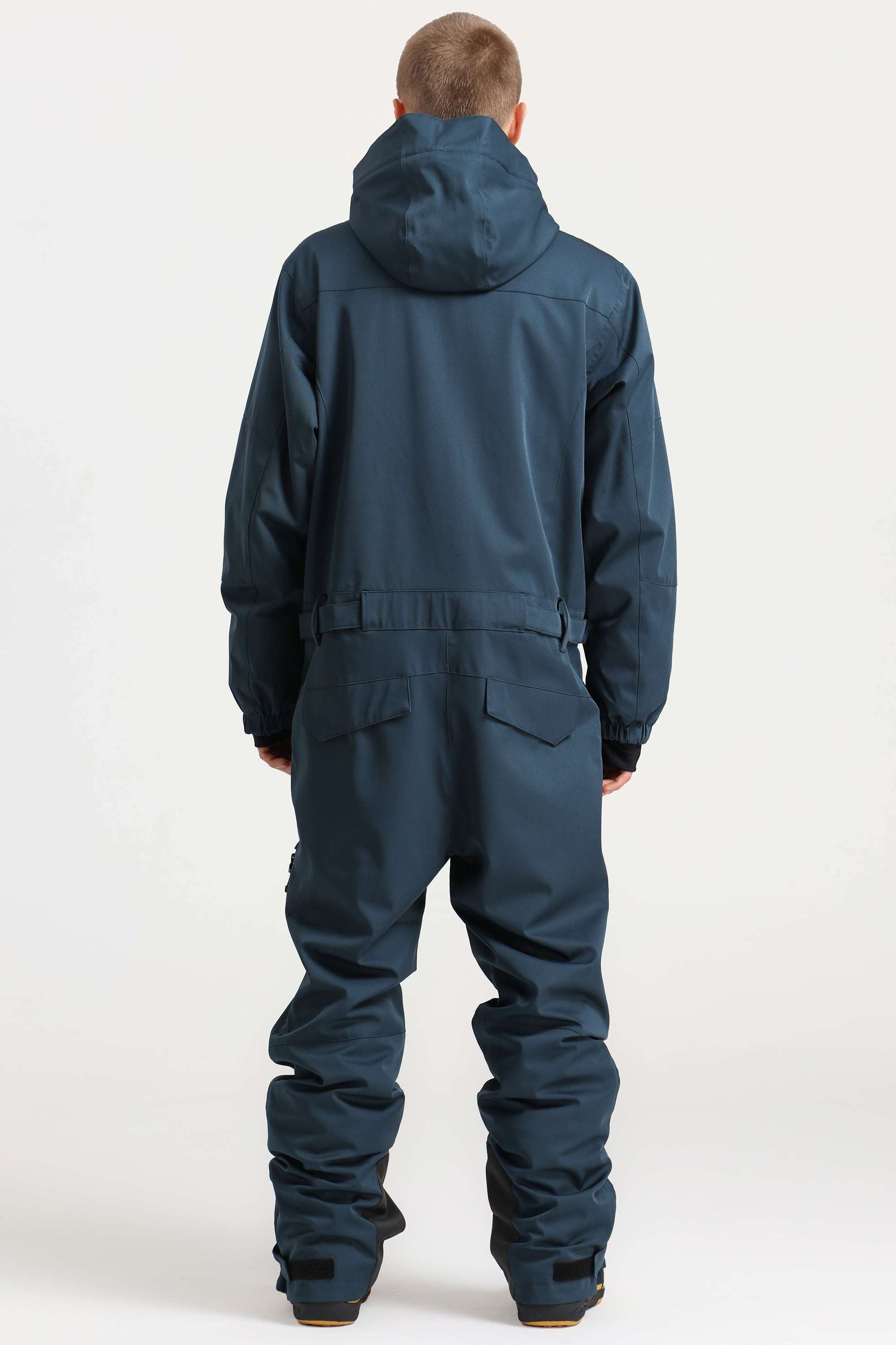 Men's Black Stylish Waterproof & Windproof Loose-Fit One-Piece Ski Suit with Detachable Hood & Multipockets