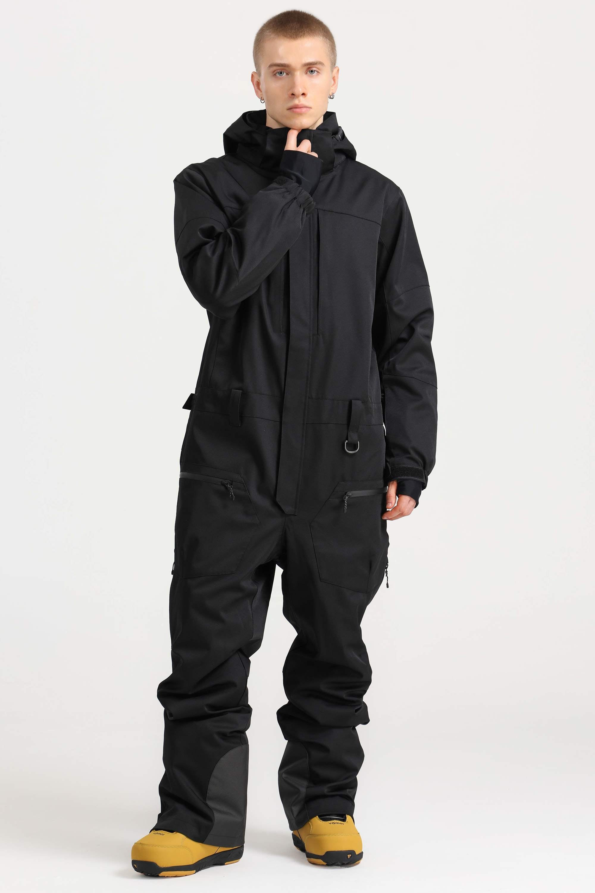 Men's Off White Stylish Waterproof & Windproof Loose-Fit One-Piece Ski Suit with Detachable Hood & Multipockets