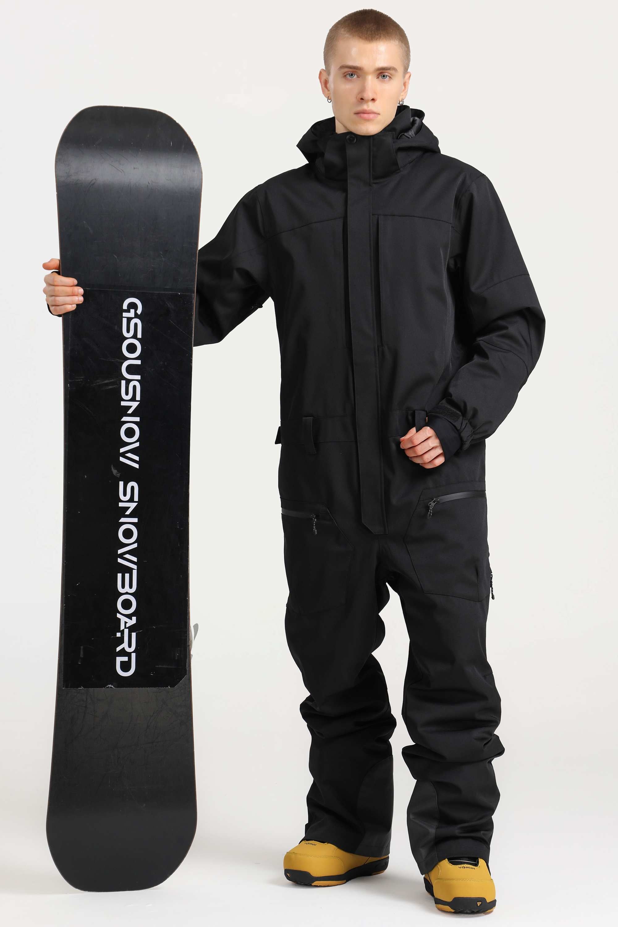Men's Off White Stylish Waterproof & Windproof Loose-Fit One-Piece Ski Suit with Detachable Hood & Multipockets