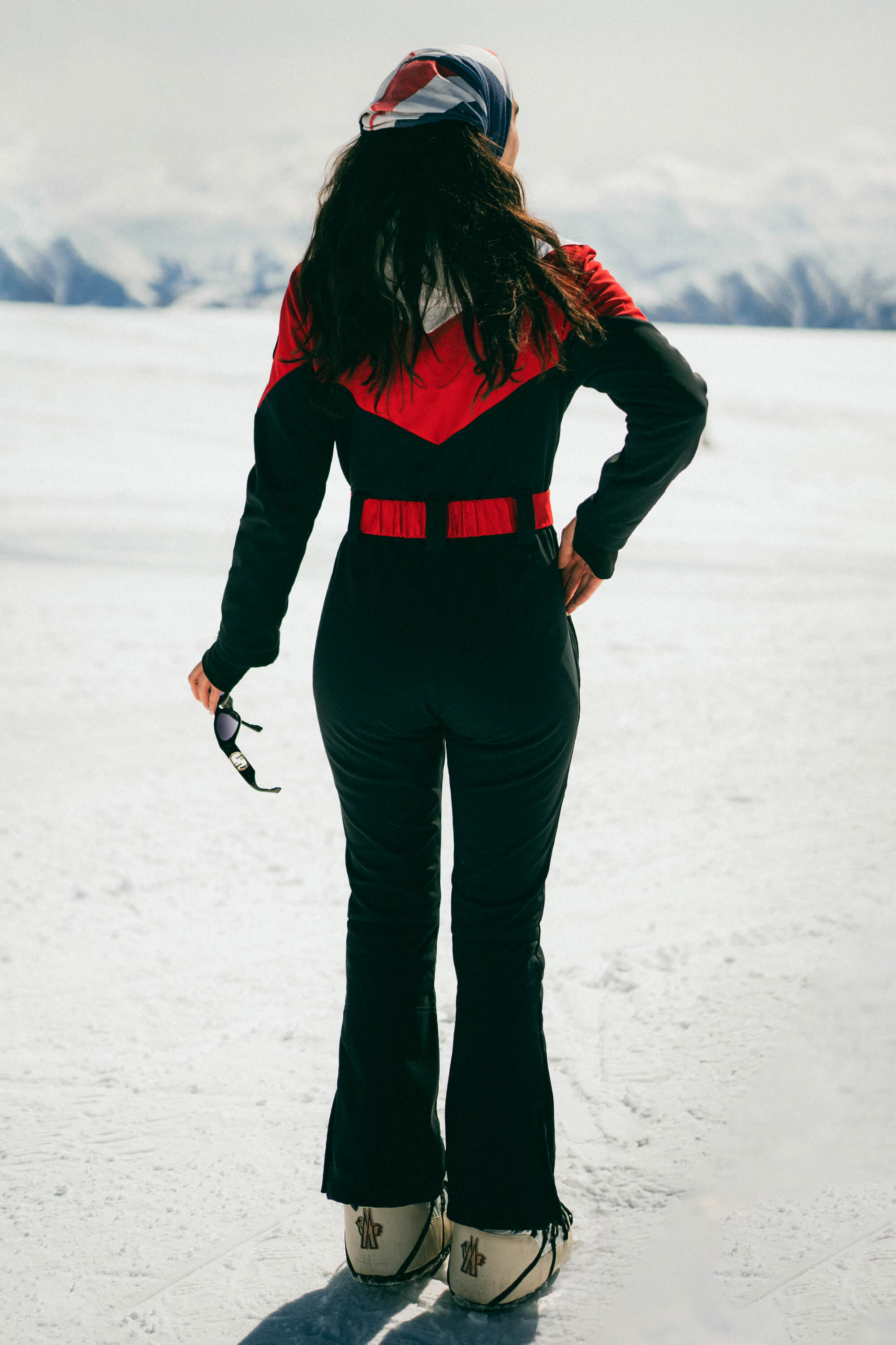 Women's Black & Blue All-in-One Belted Waterproof One-Piece Ski Suit