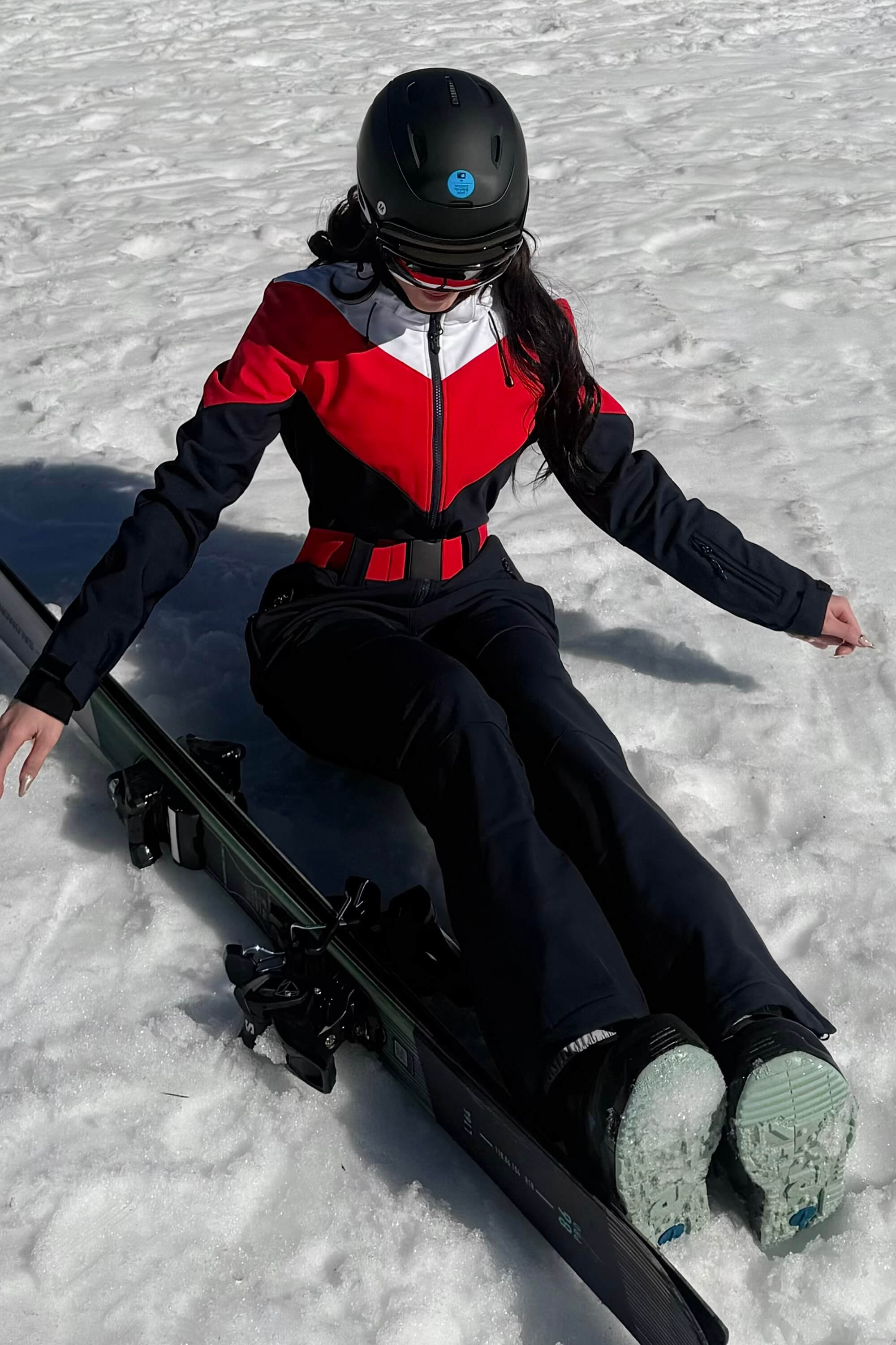 Women's Navy & Red All-in-One Belted Waterproof One-Piece Ski Suit