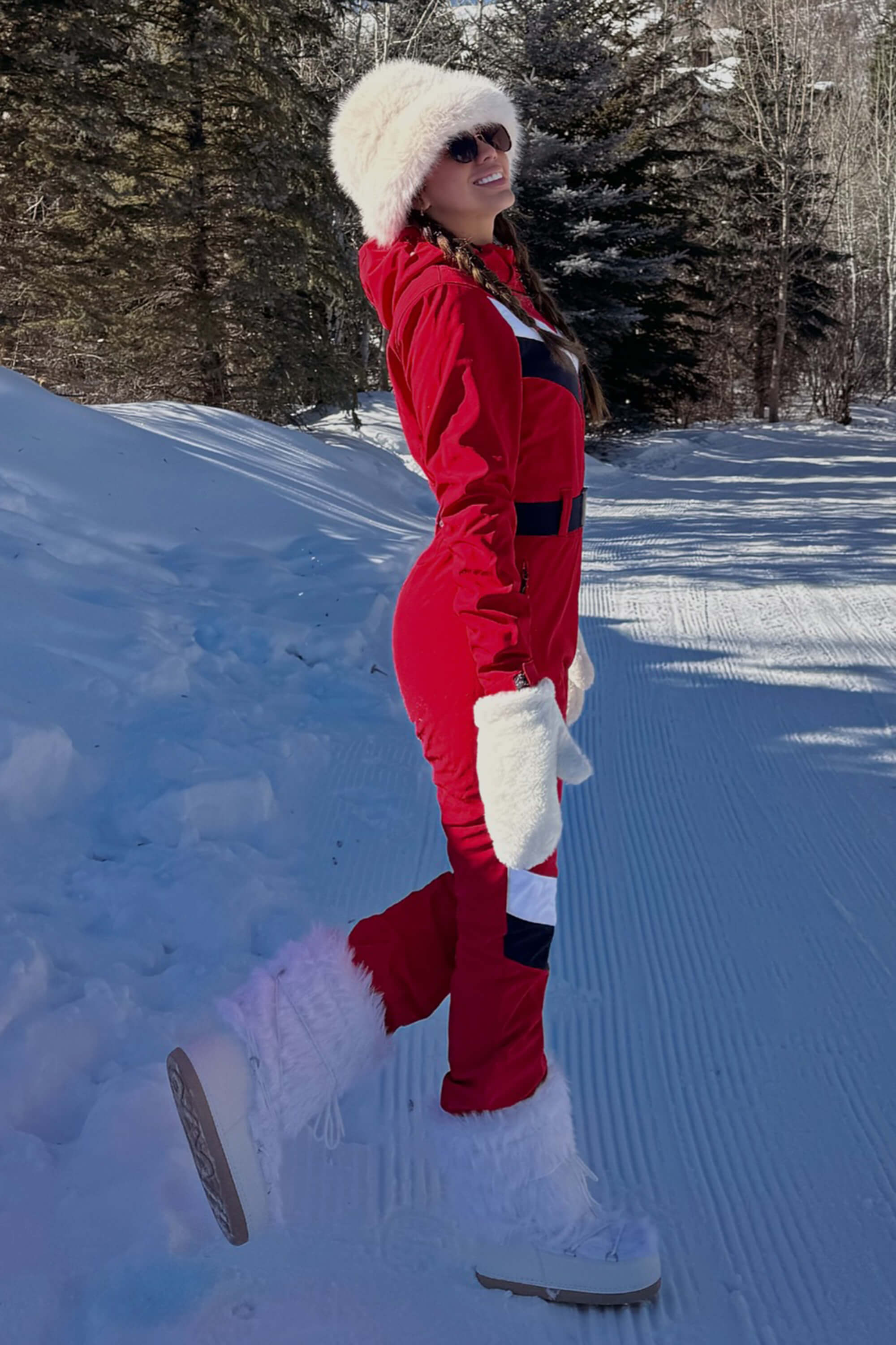 Women's Red Slim-Fit Waterproof One-Piece Ski Suits