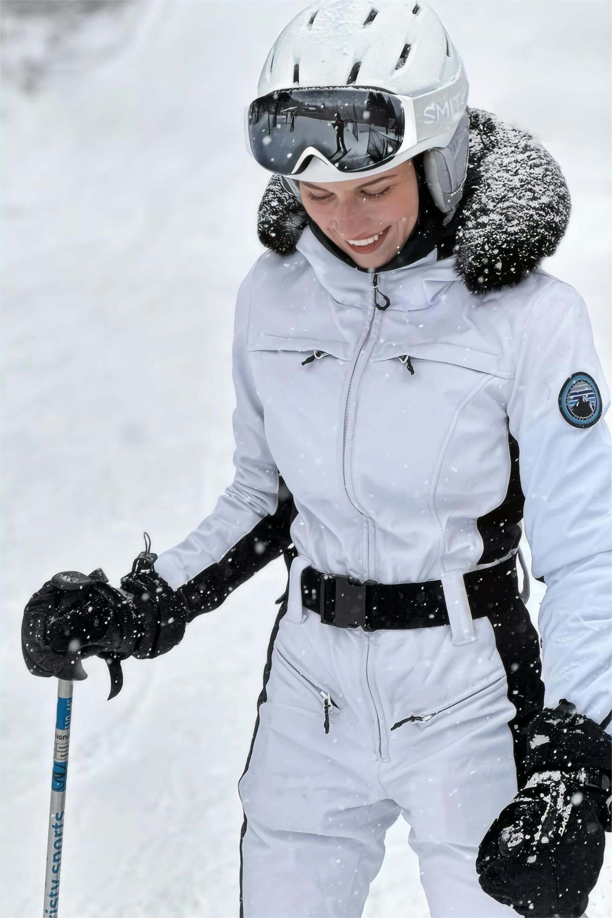 Women's Minimalist Faux Fur Lavender Down One-piece Ski Suits