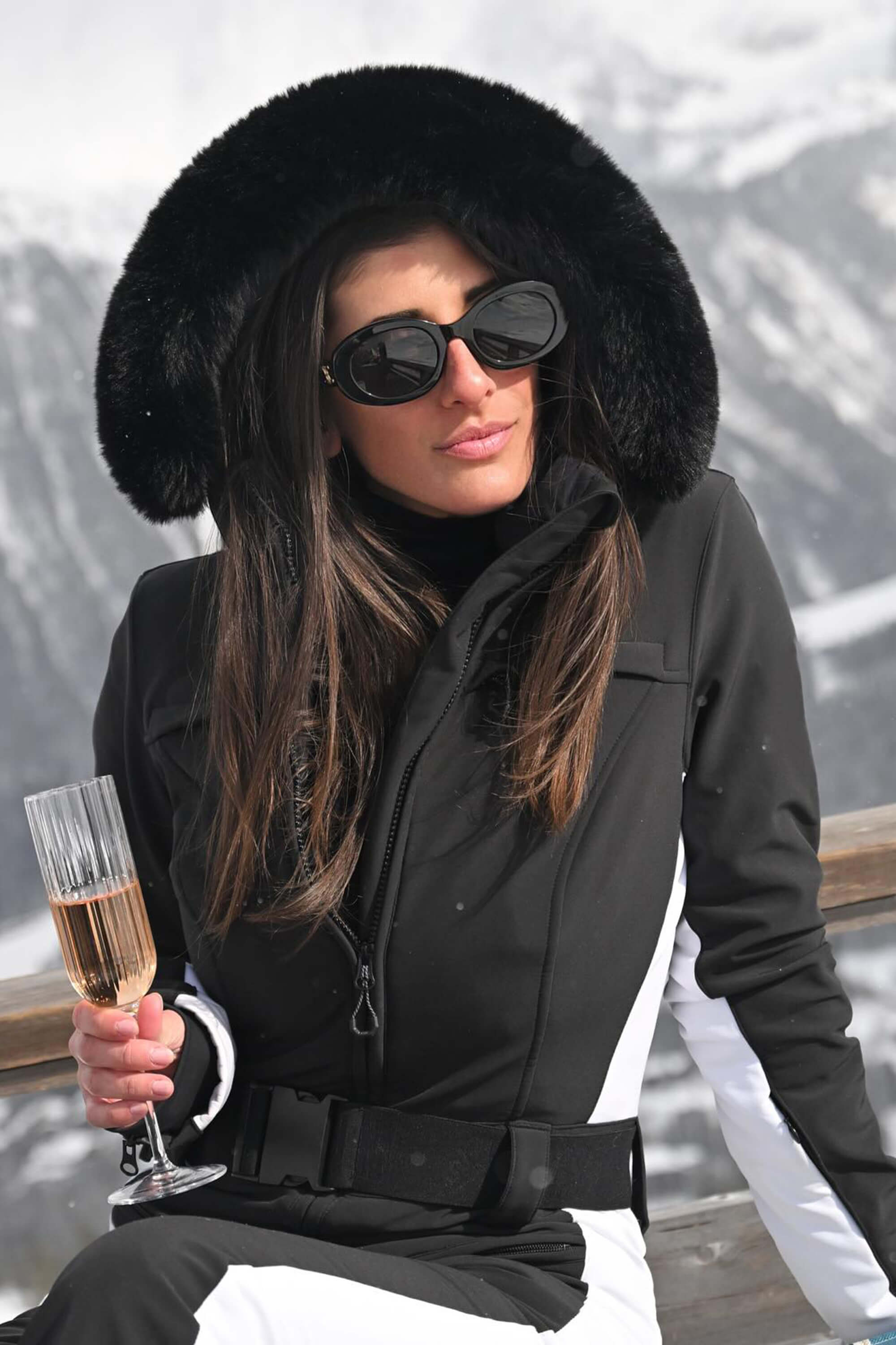 Women's Minimalist Faux Fur Lavender Down One-piece Ski Suits