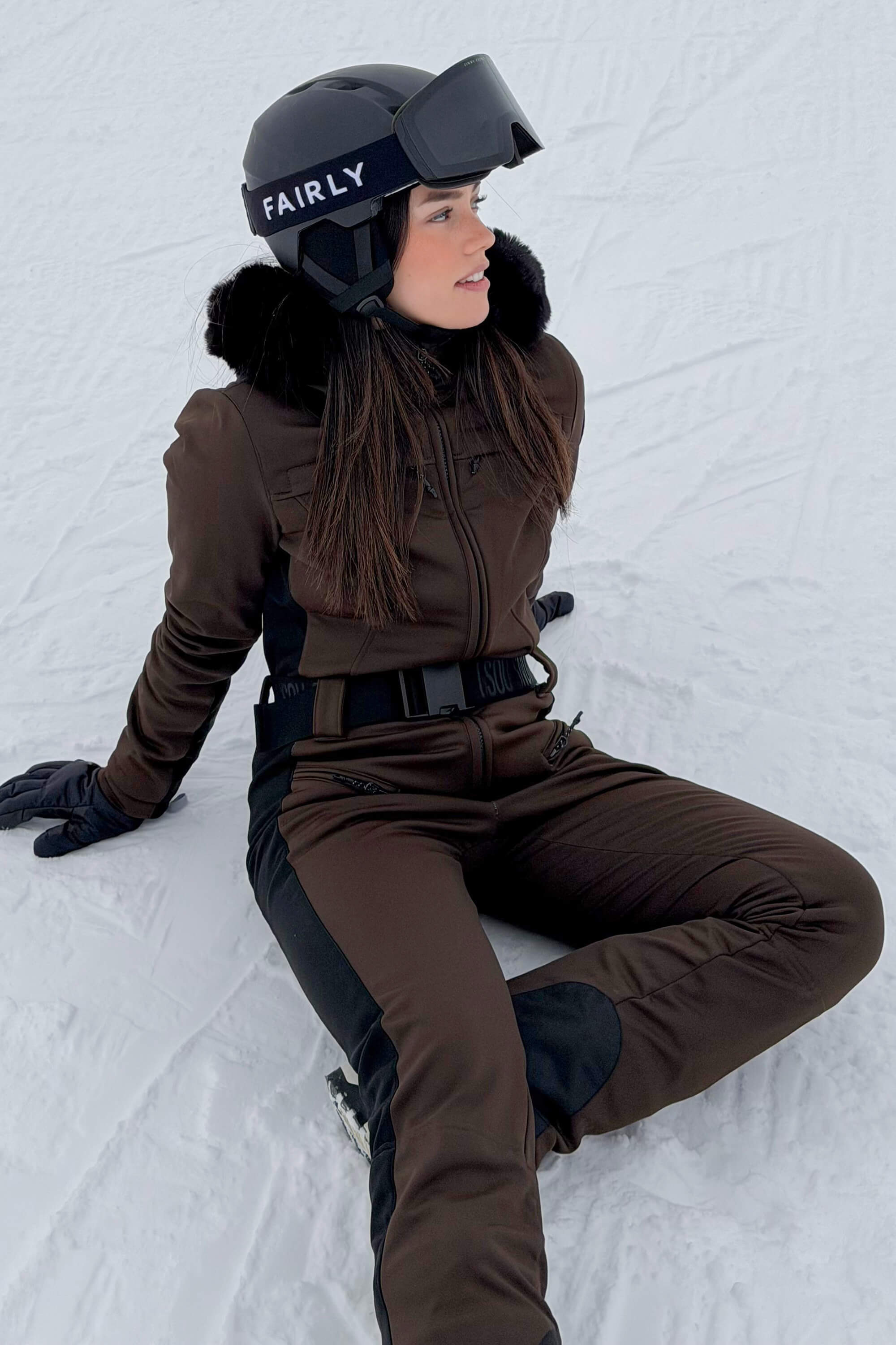 Women's Minimalist Faux Fur Lavender Down One-piece Ski Suits