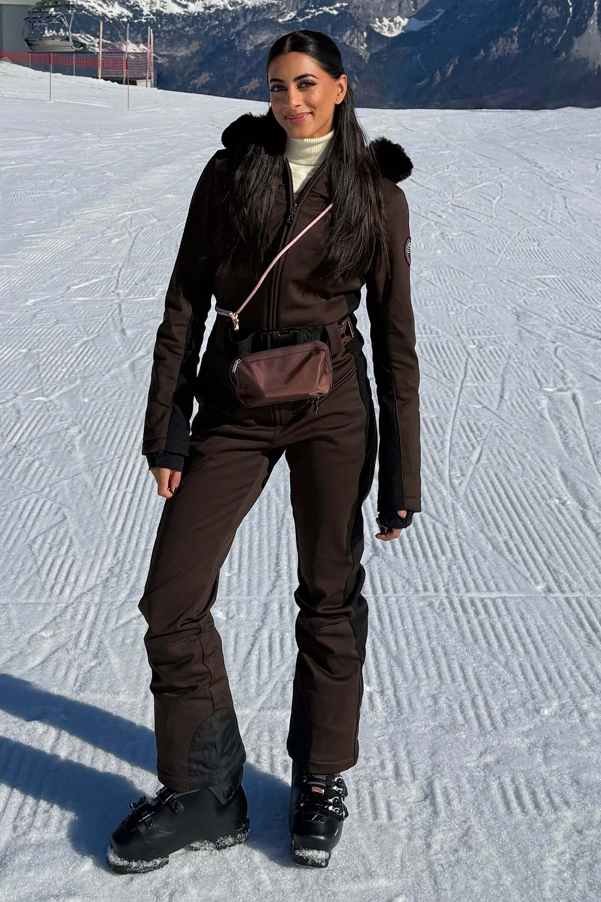 Women's Minimalist Faux Fur Lavender Down One-piece Ski Suits