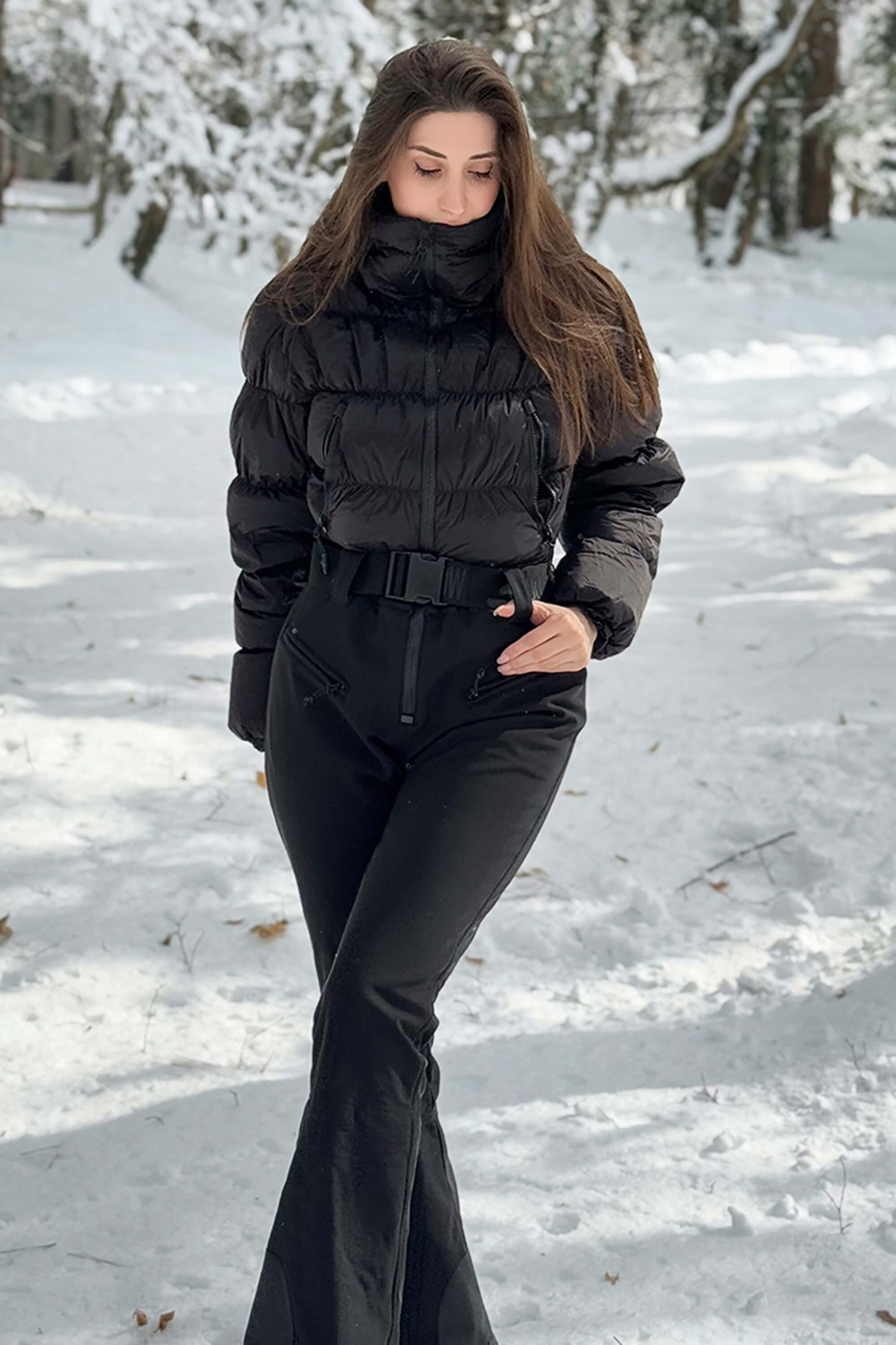 Women's White Stain-resistant Down One-Piece Ski Suit