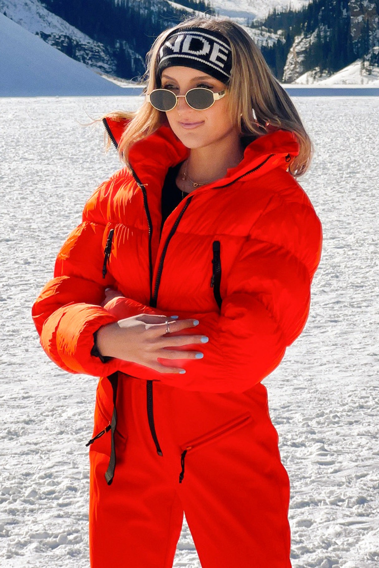 Women's White Stain-resistant Down One-Piece Ski Suit