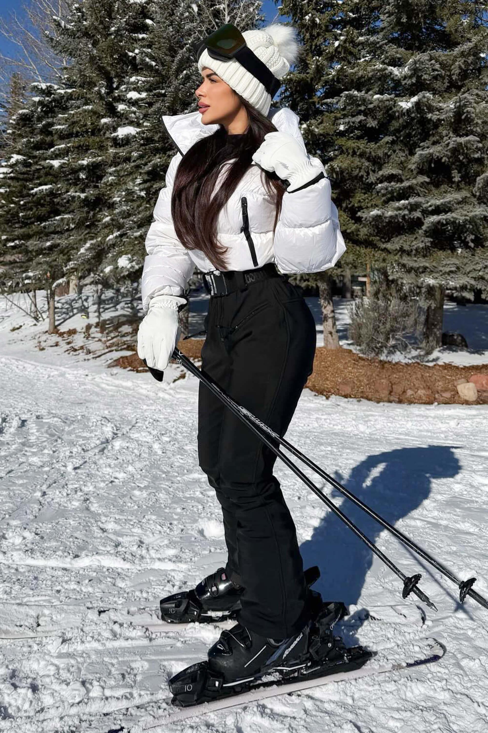 Women's White Stain-resistant Down One-Piece Ski Suit
