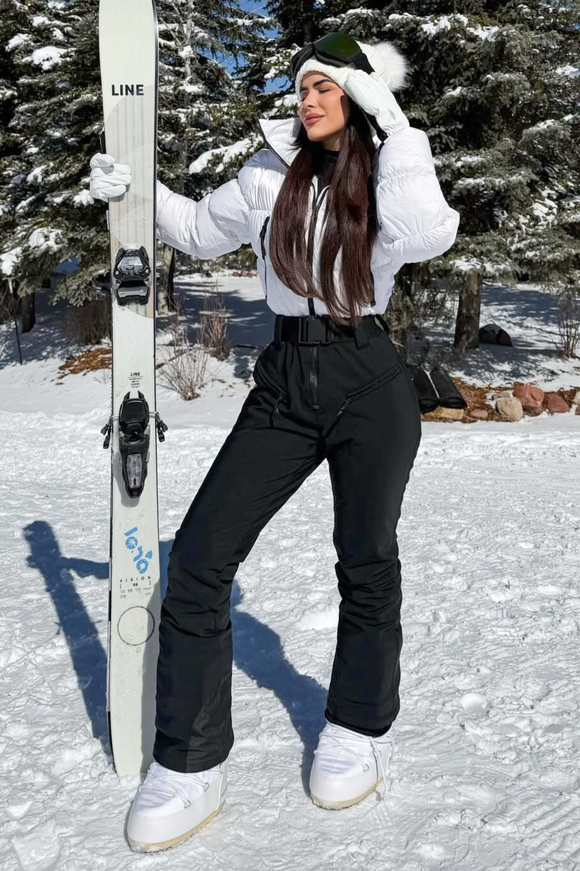 Women's White Stain-resistant Down One-Piece Ski Suit