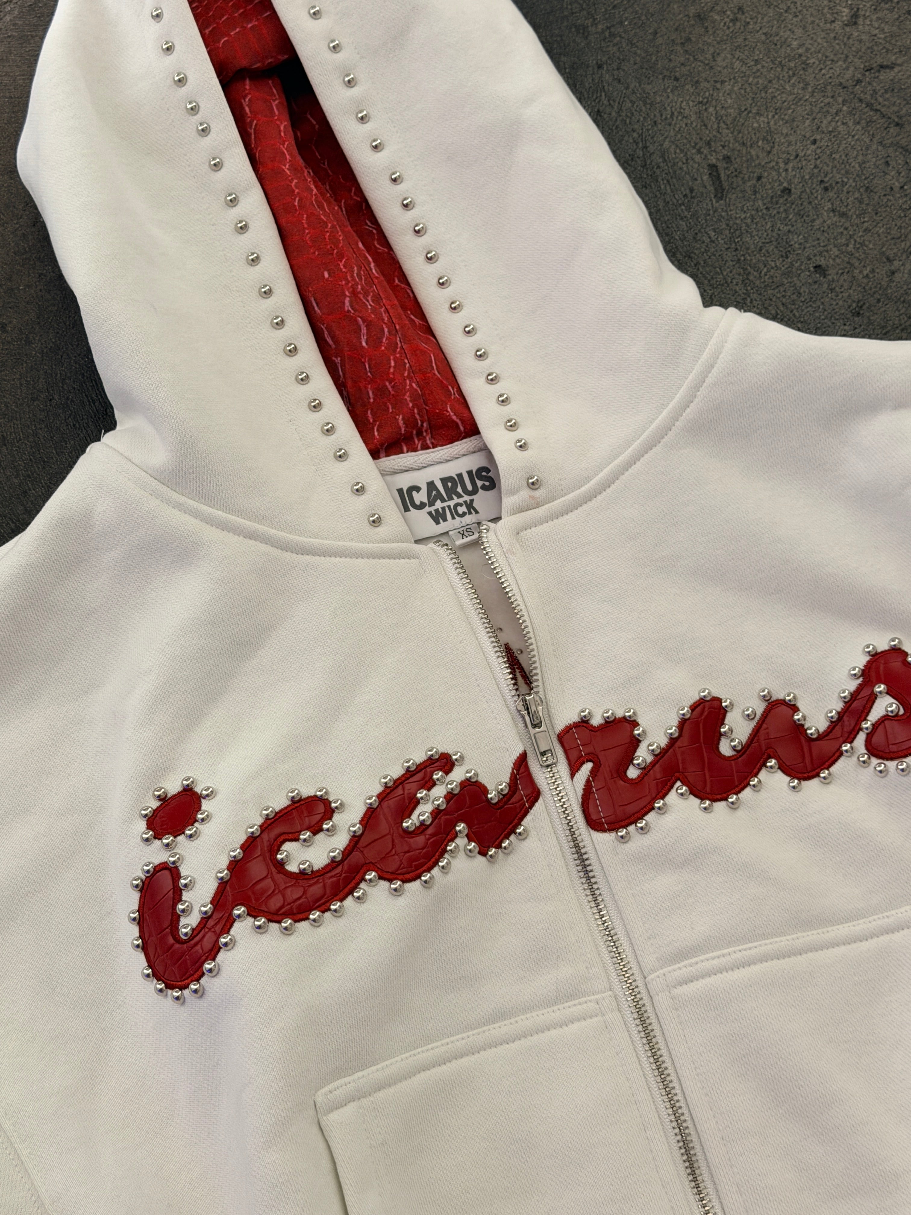 Red Crocodile Studded Zip-Up Hoodie