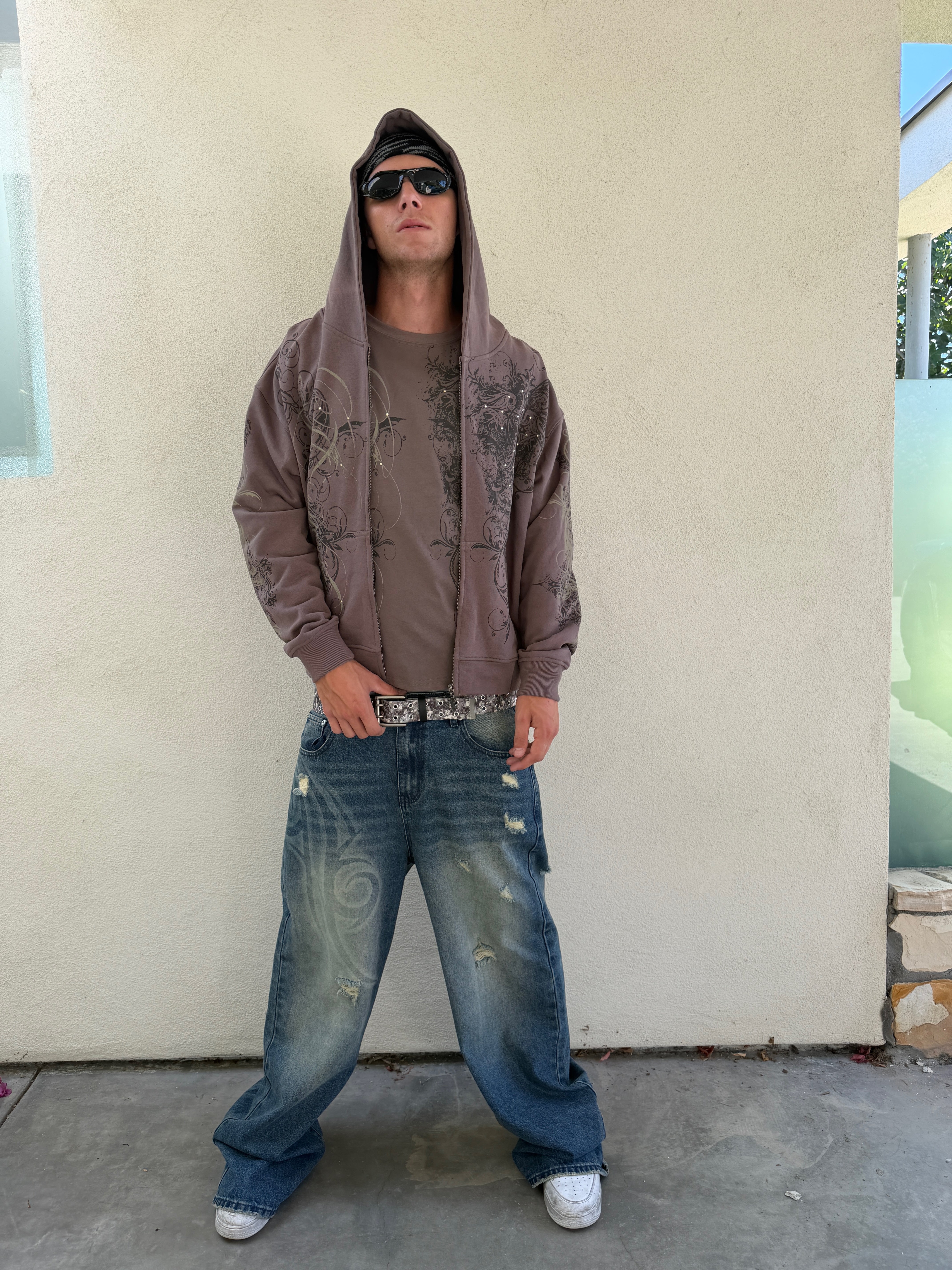 Brown Scripture Eclipse Zip Up Hoodie