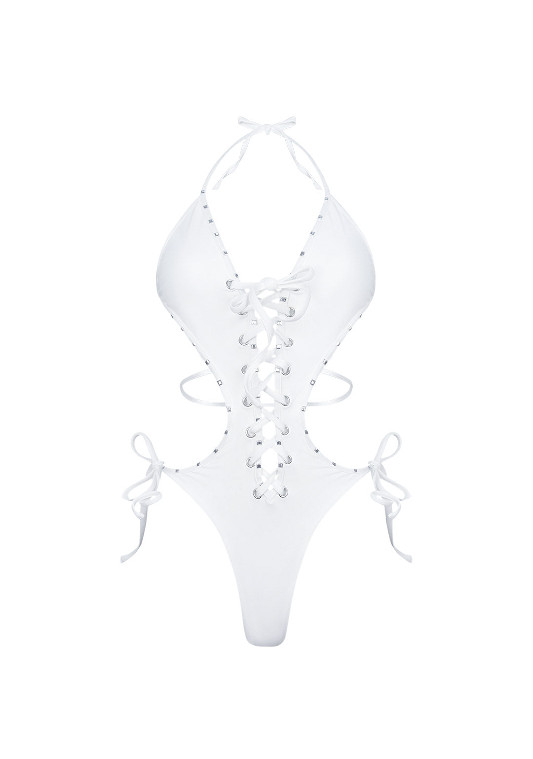 VENDETTA STUDDED LACE UP SWIMSUIT WHITE