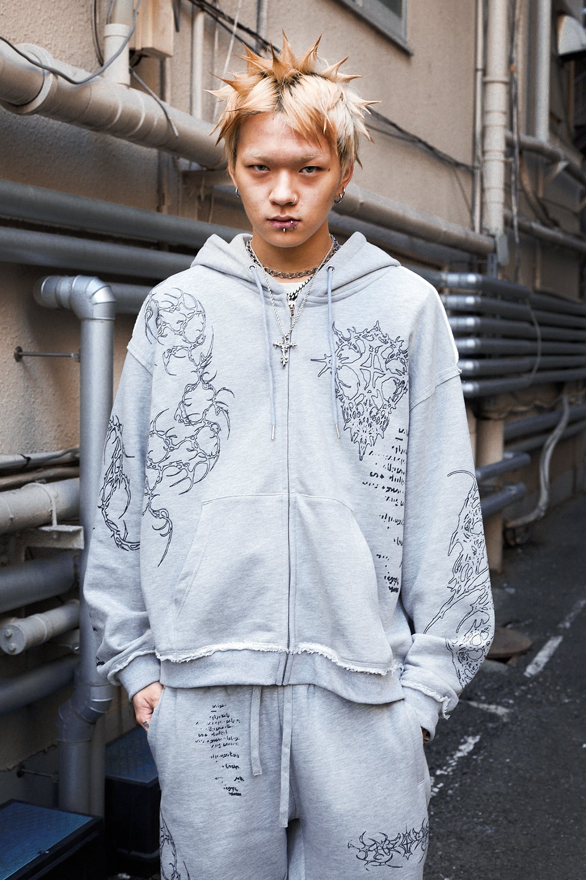 Gray Sigil Zip Hoodie
