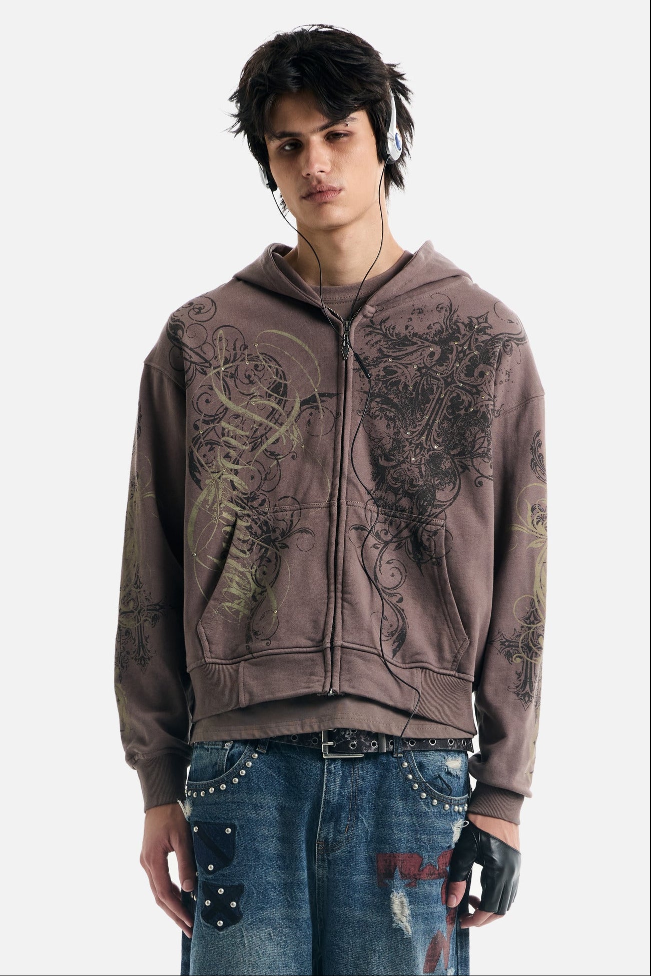 Brown Scripture Eclipse Zip Up Hoodie