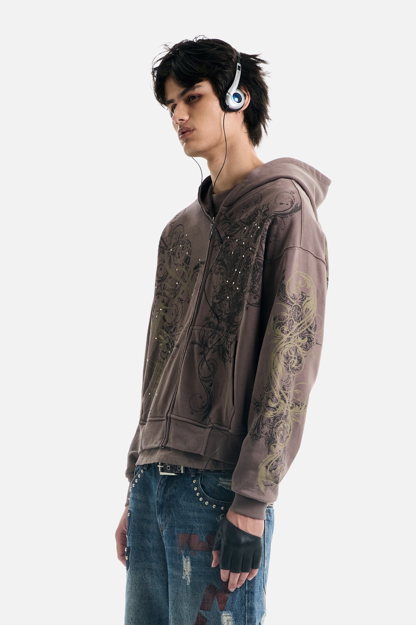 Brown Scripture Eclipse Zip Up Hoodie
