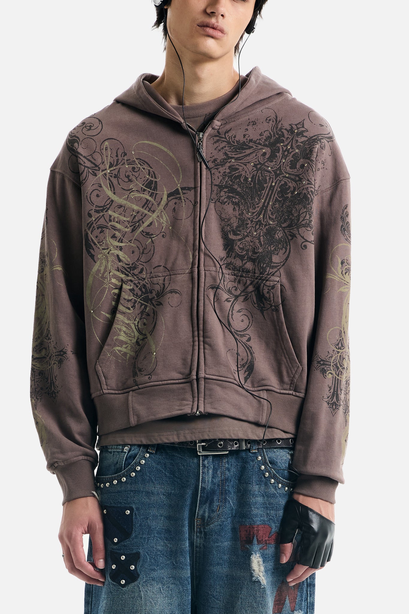 Brown Scripture Eclipse Zip Up Hoodie