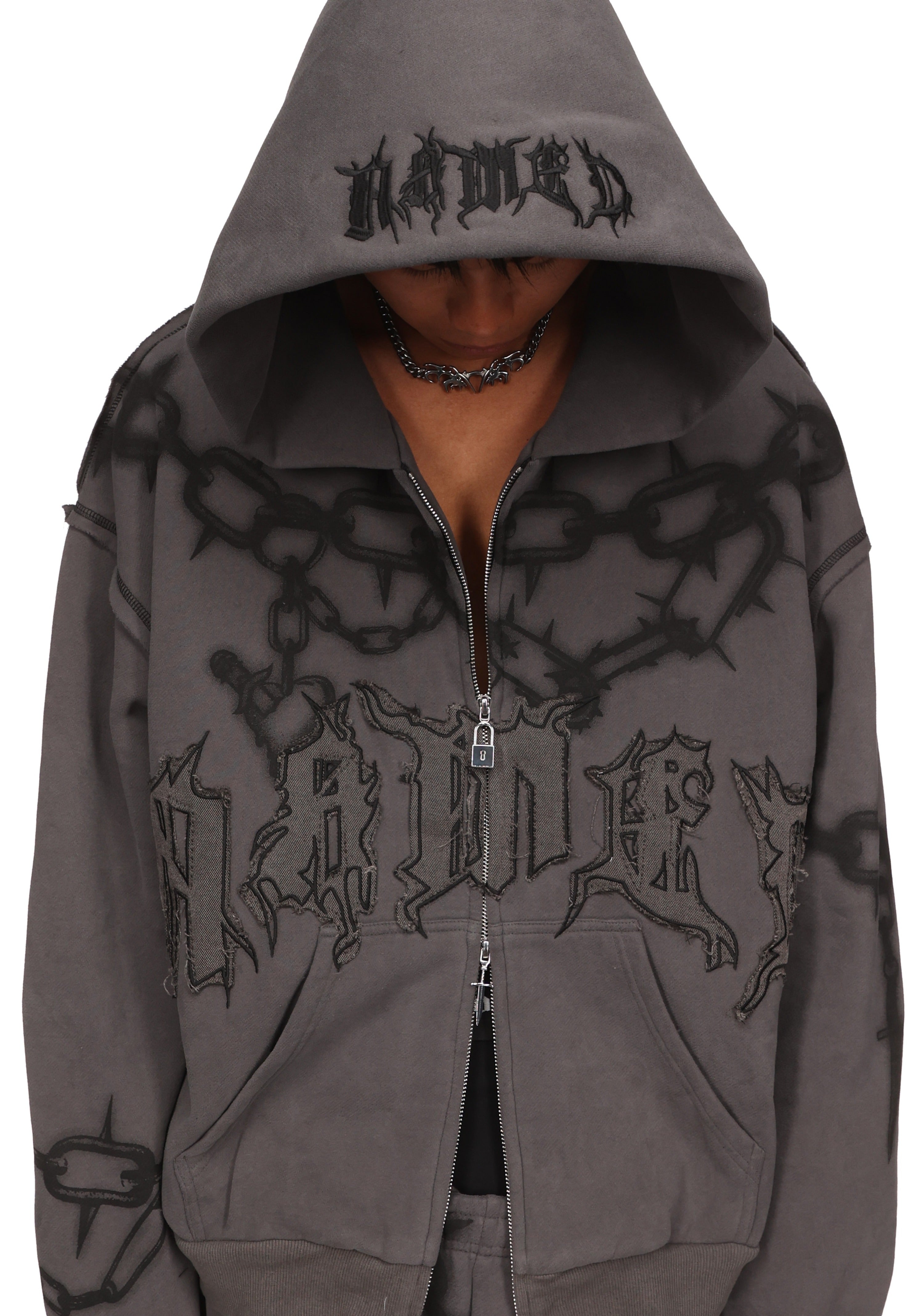 CHAINS ZIP HOODIE CAST IRON