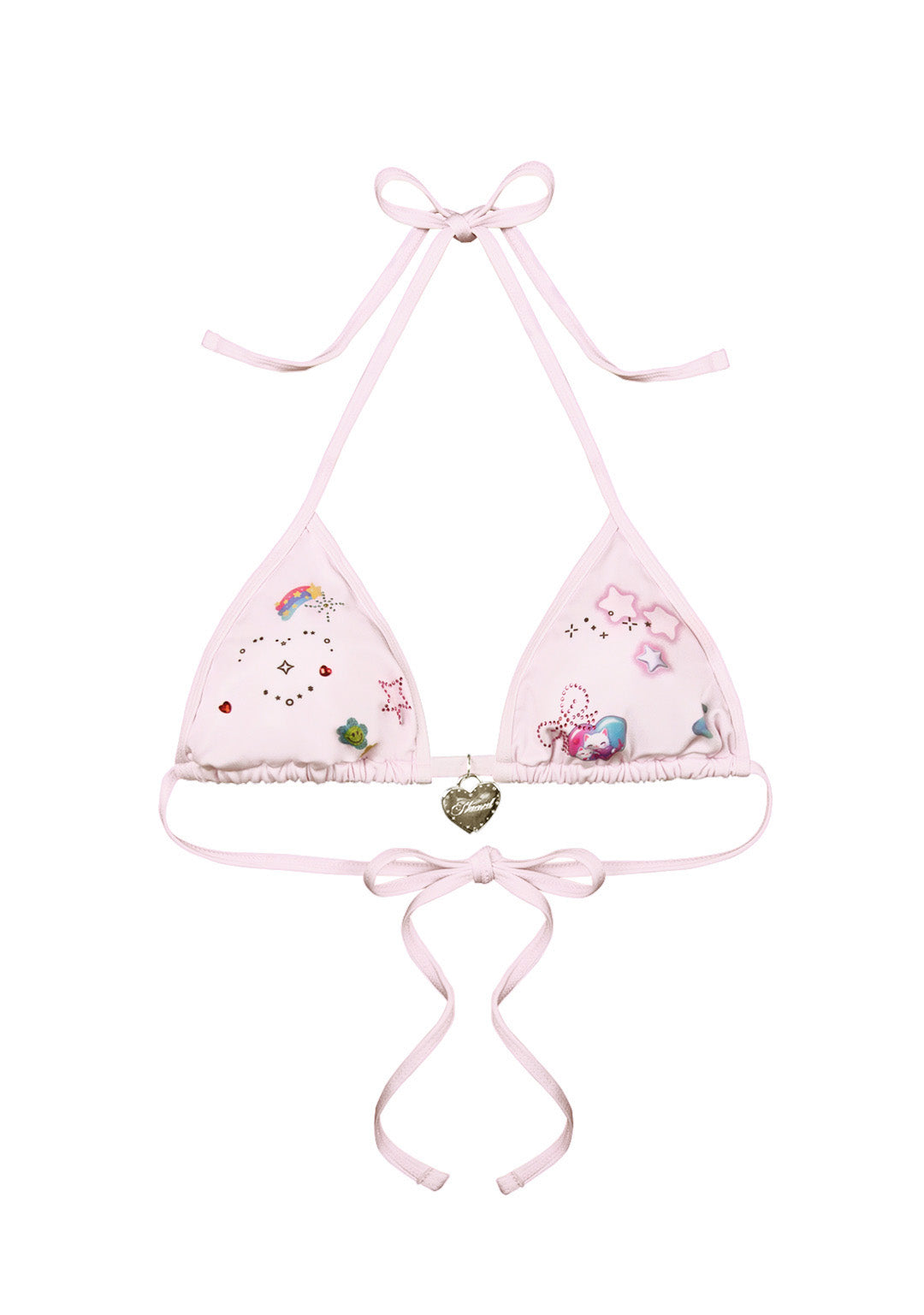 CHARM RHINESTONE TRIANGLE BIKINI TOP BABY PINK
