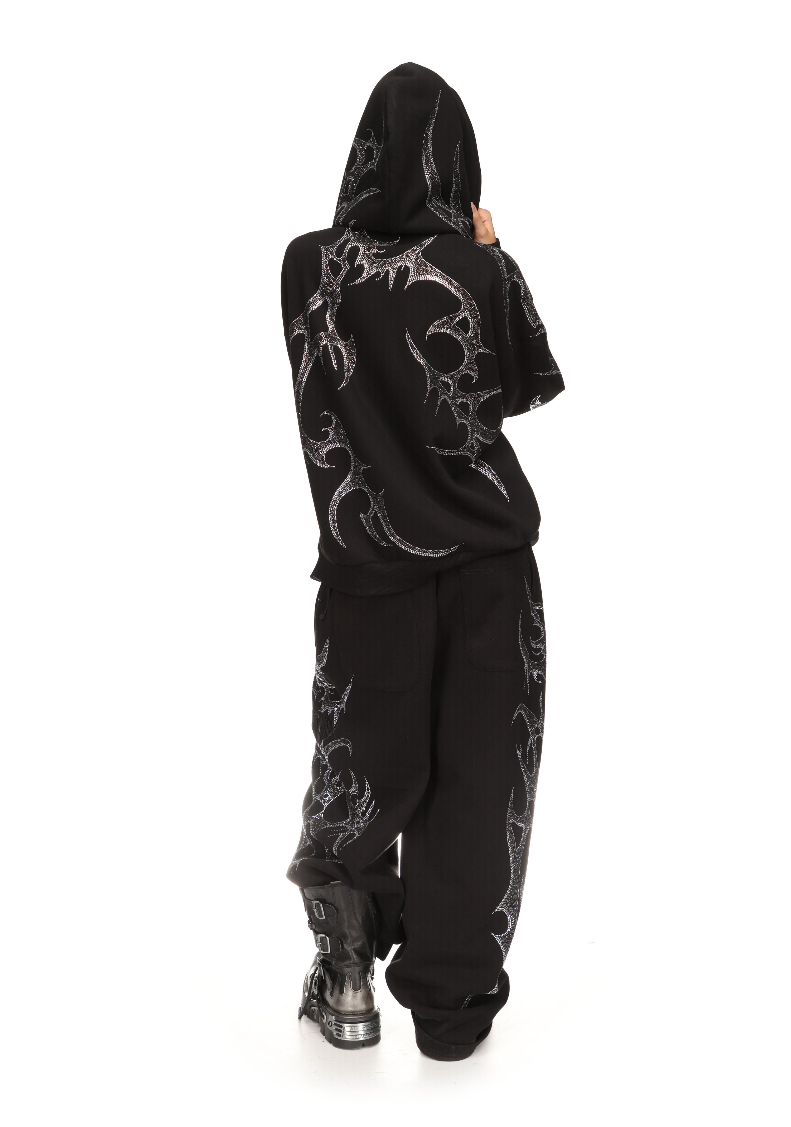 CRASH RHINESTONE ZIP HOODIE BLACK