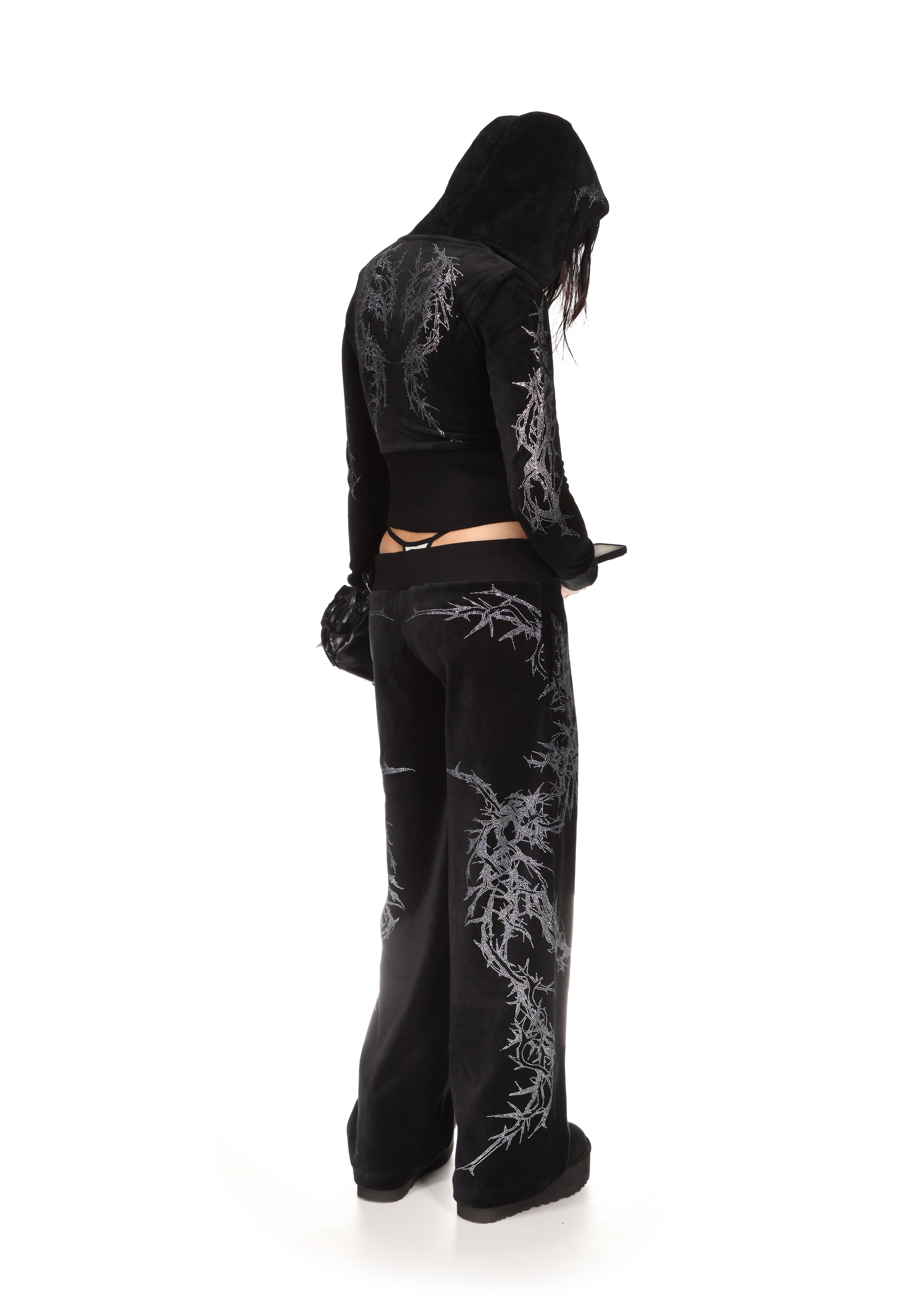 CURSE RHINESTONE VELOUR SWEATPANTS BLACK