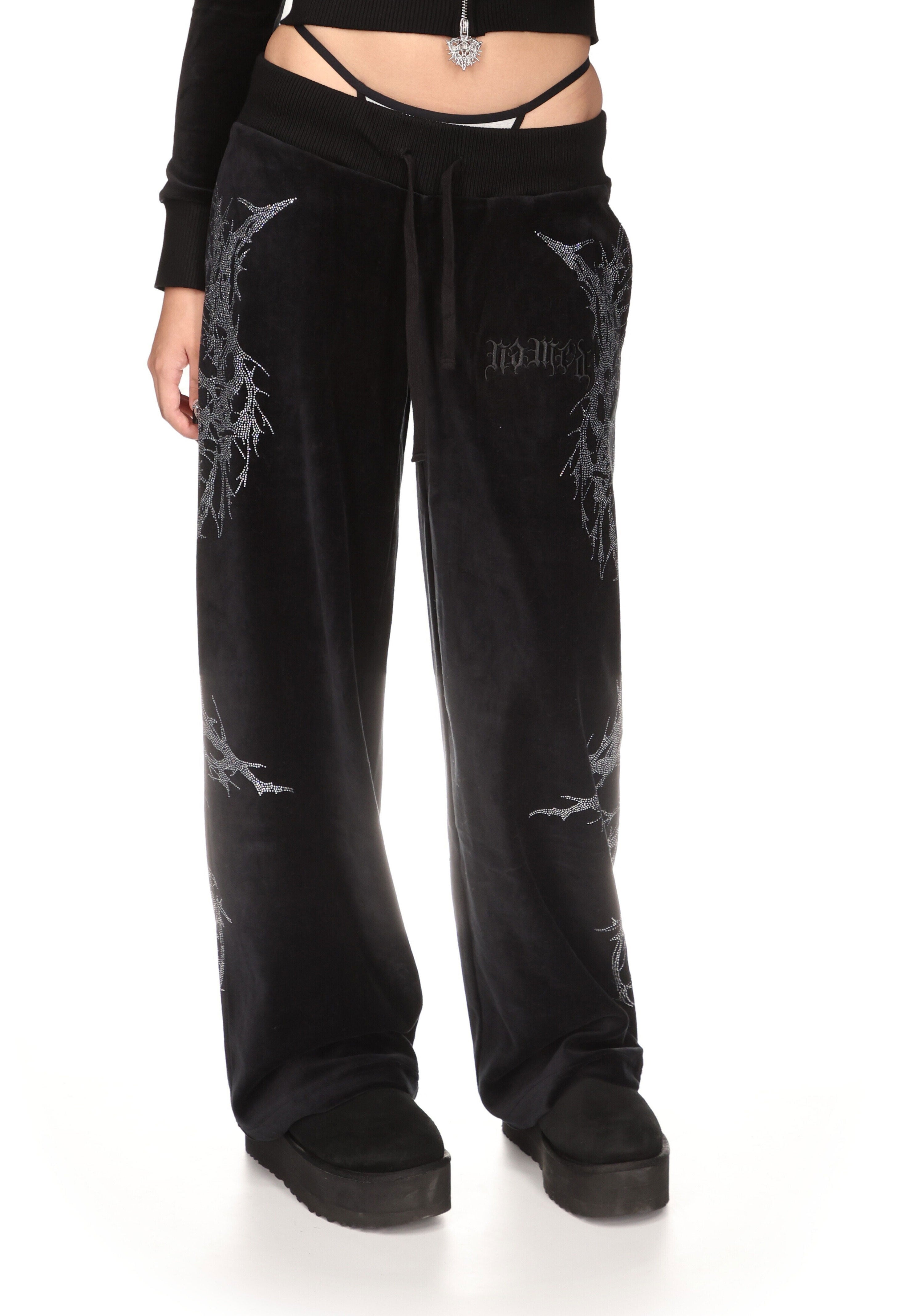 CURSE RHINESTONE VELOUR SWEATPANTS BLACK