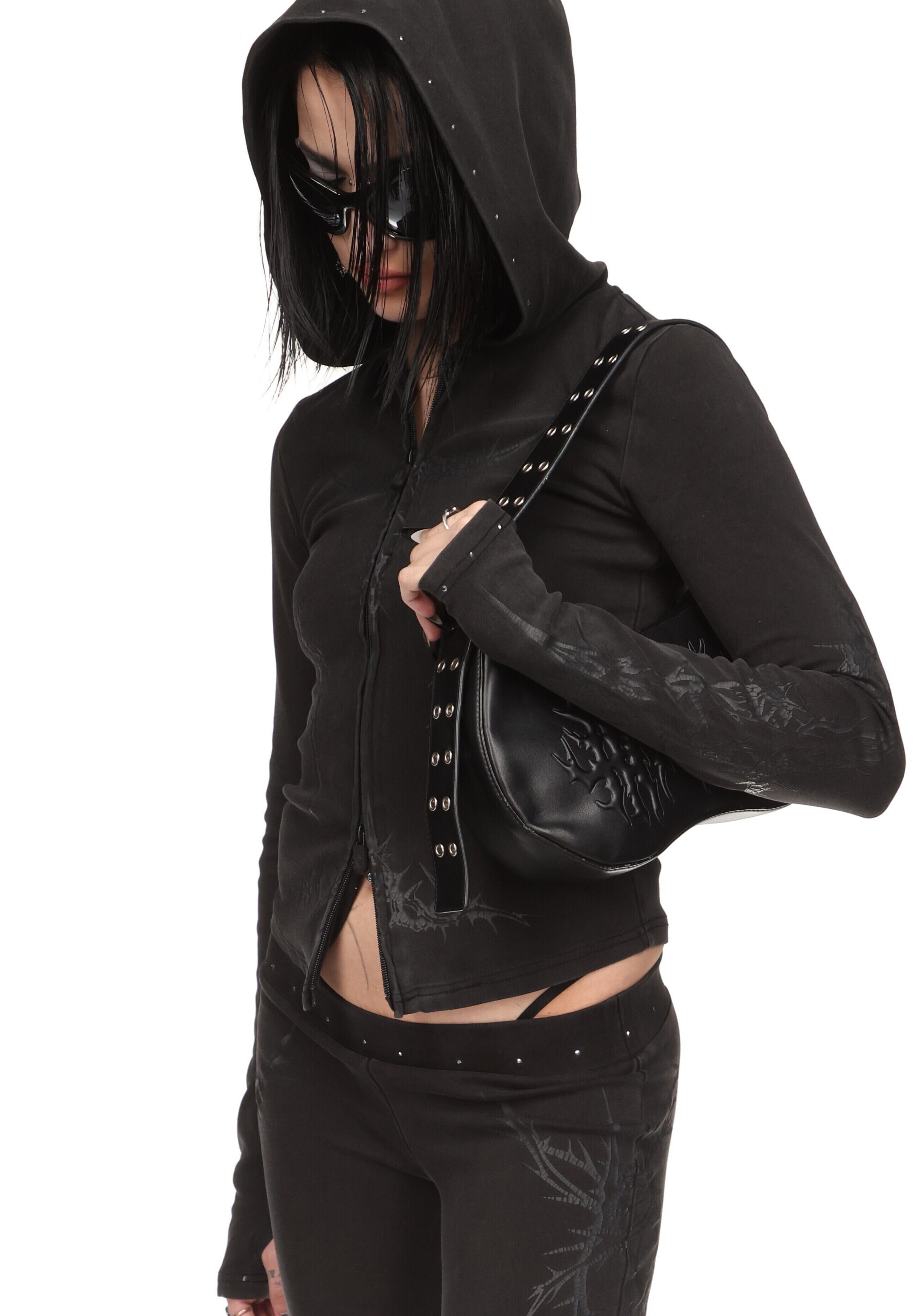 CURSE SCULPT STRETCH ZIP HOODIE WASHED CHARCOAL