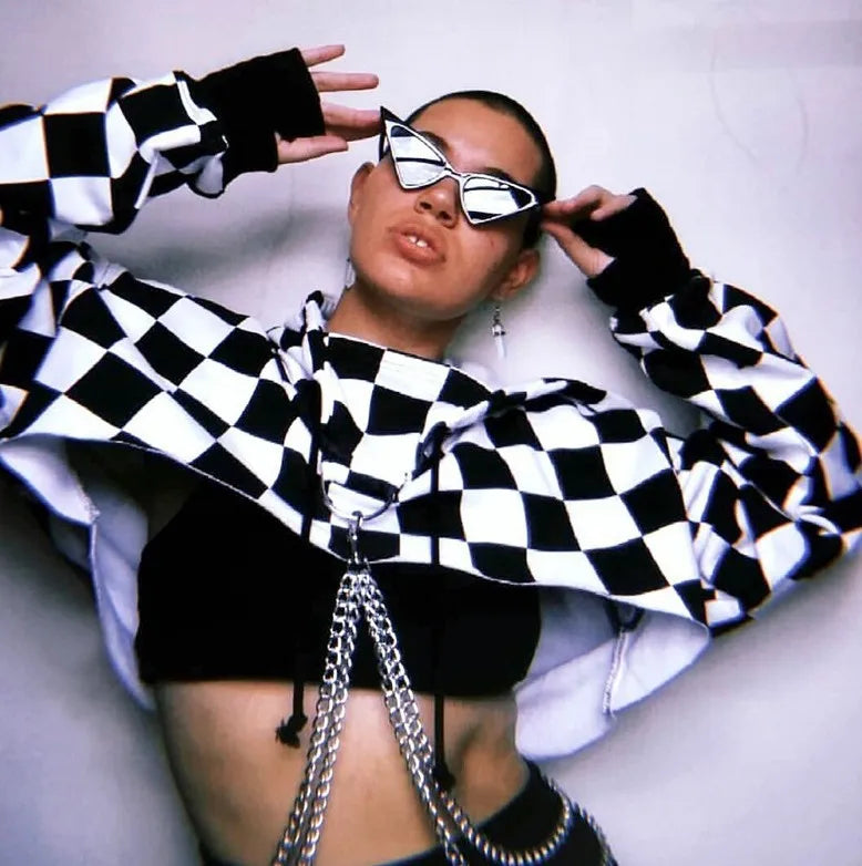 Checkmate Chain Gothic Cropped Hoodie