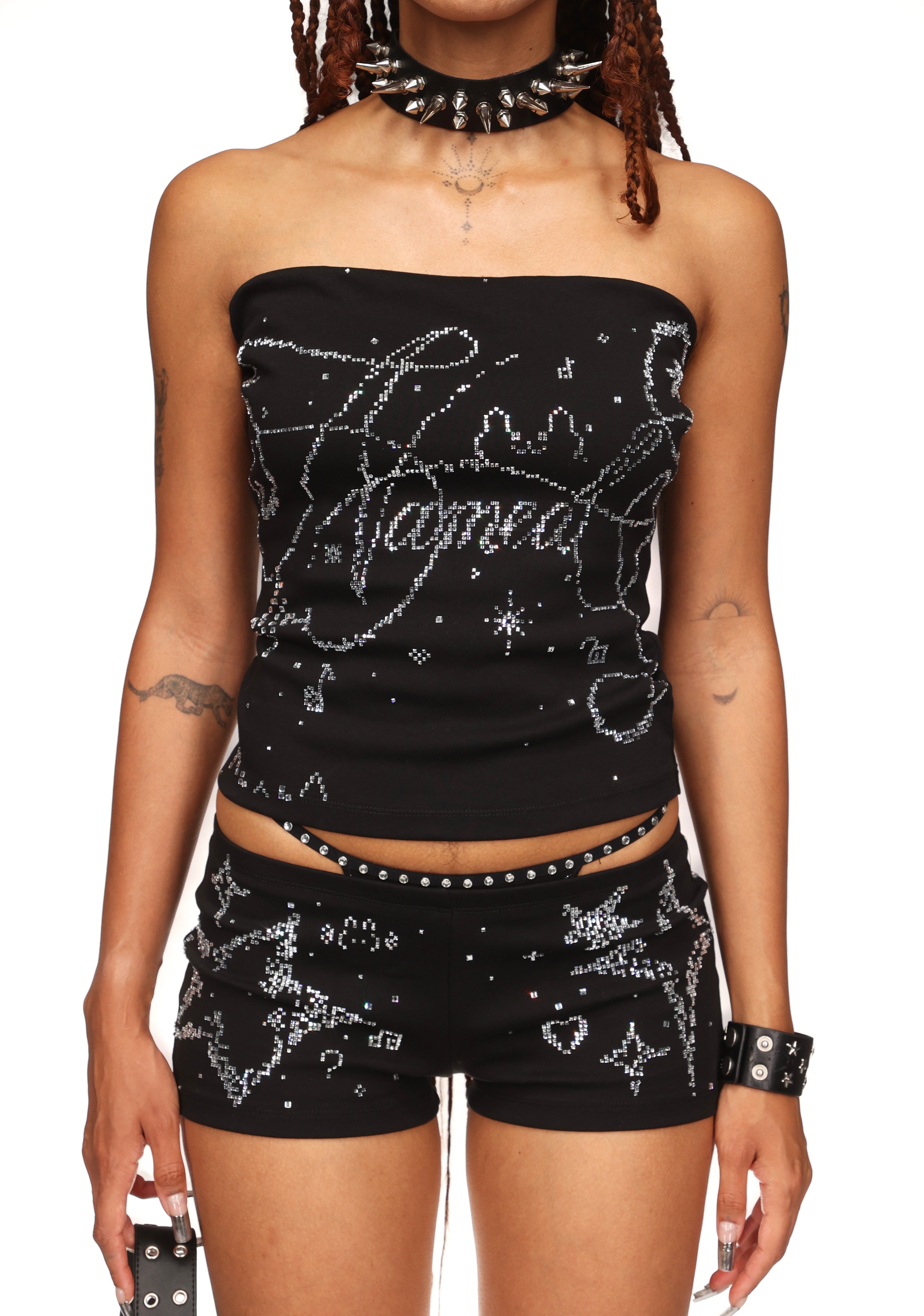 DREAMER RHINESTONE TUBE TOP BLACK
