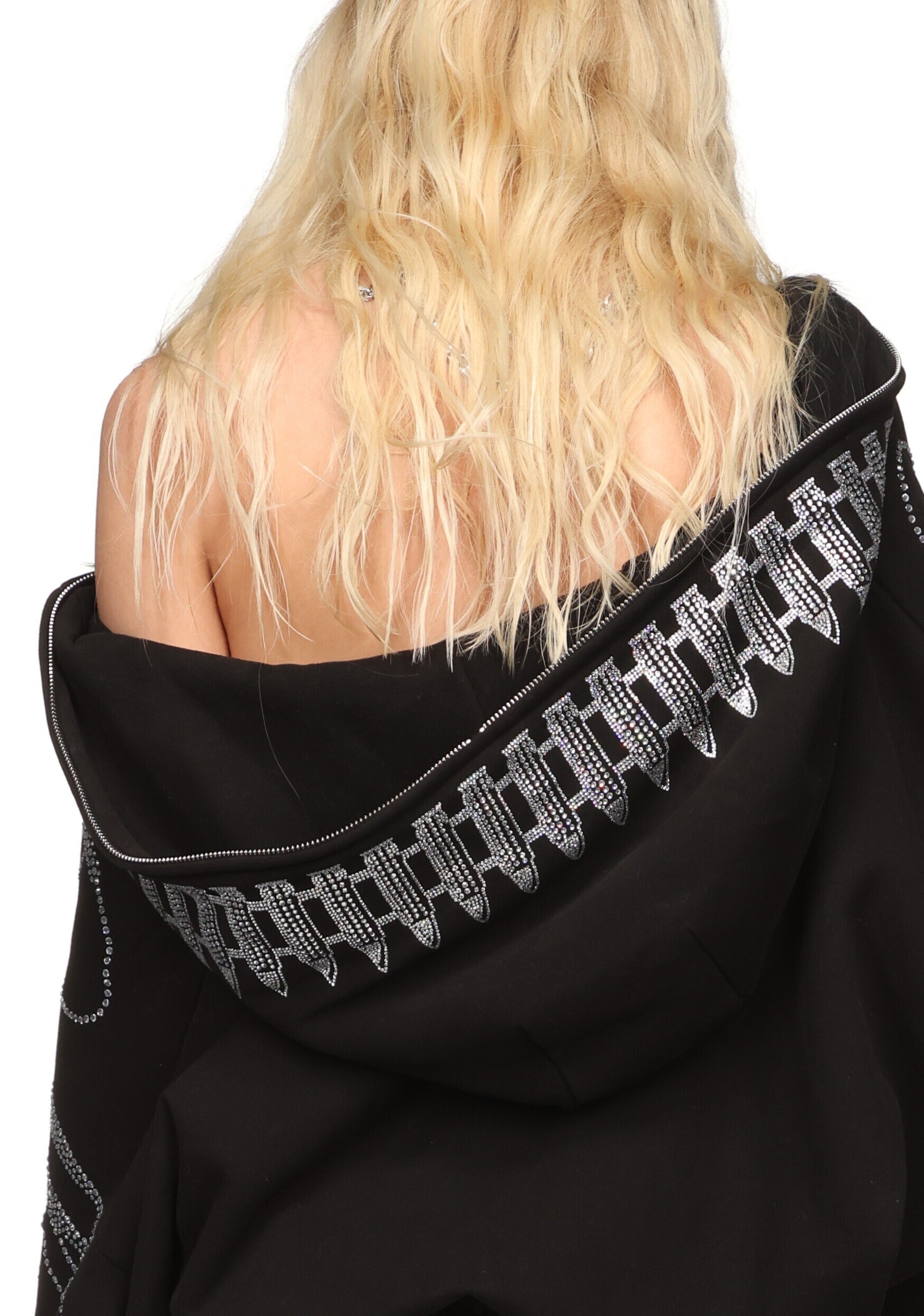 ENEMY RHINESTONE CROP ZIP HOODIE BLACK