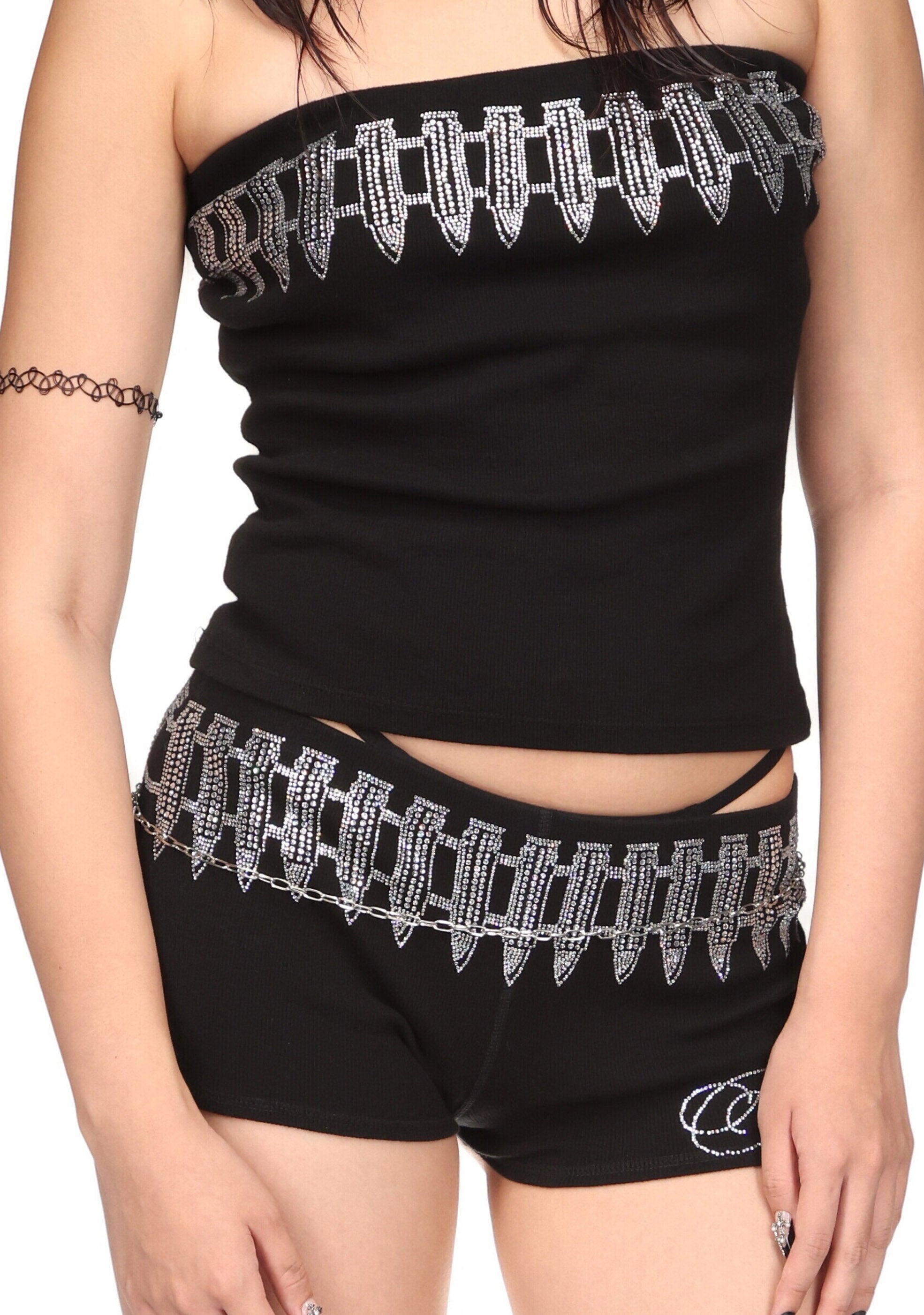 ENEMY RHINESTONE MICRO HOTPANT SHORTS BLACK