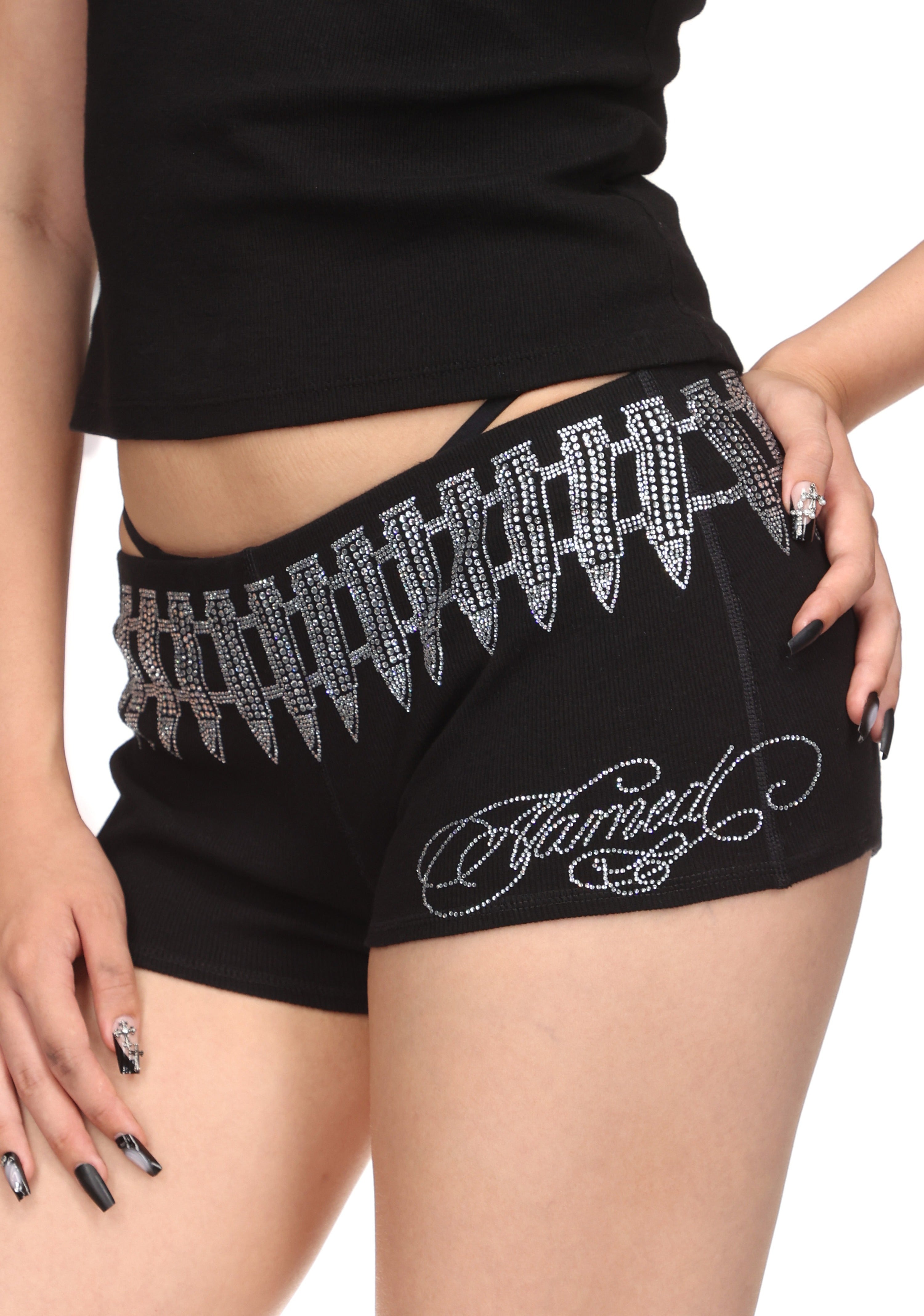 ENEMY RHINESTONE MICRO HOTPANT SHORTS BLACK