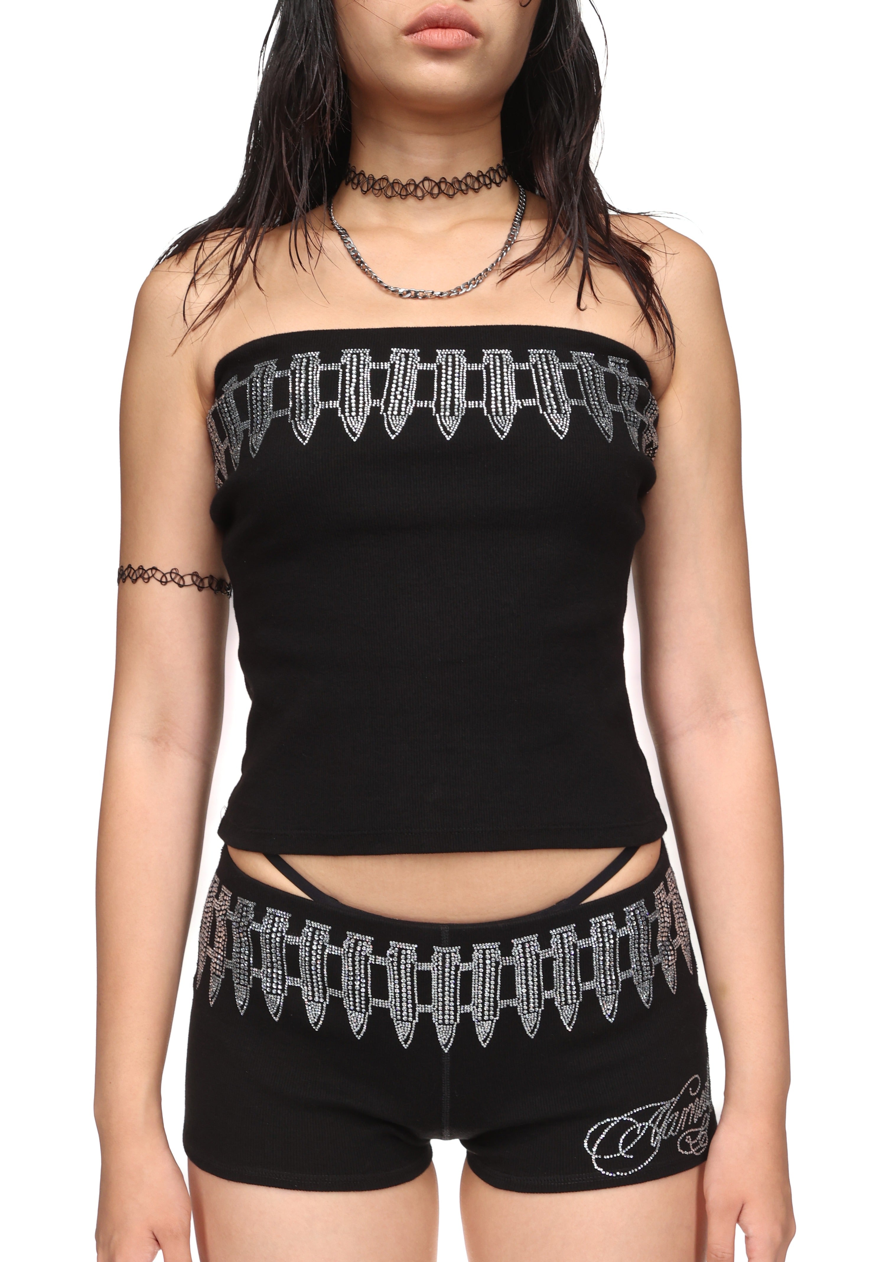 ENEMY RHINESTONE TUBE TOP BLACK