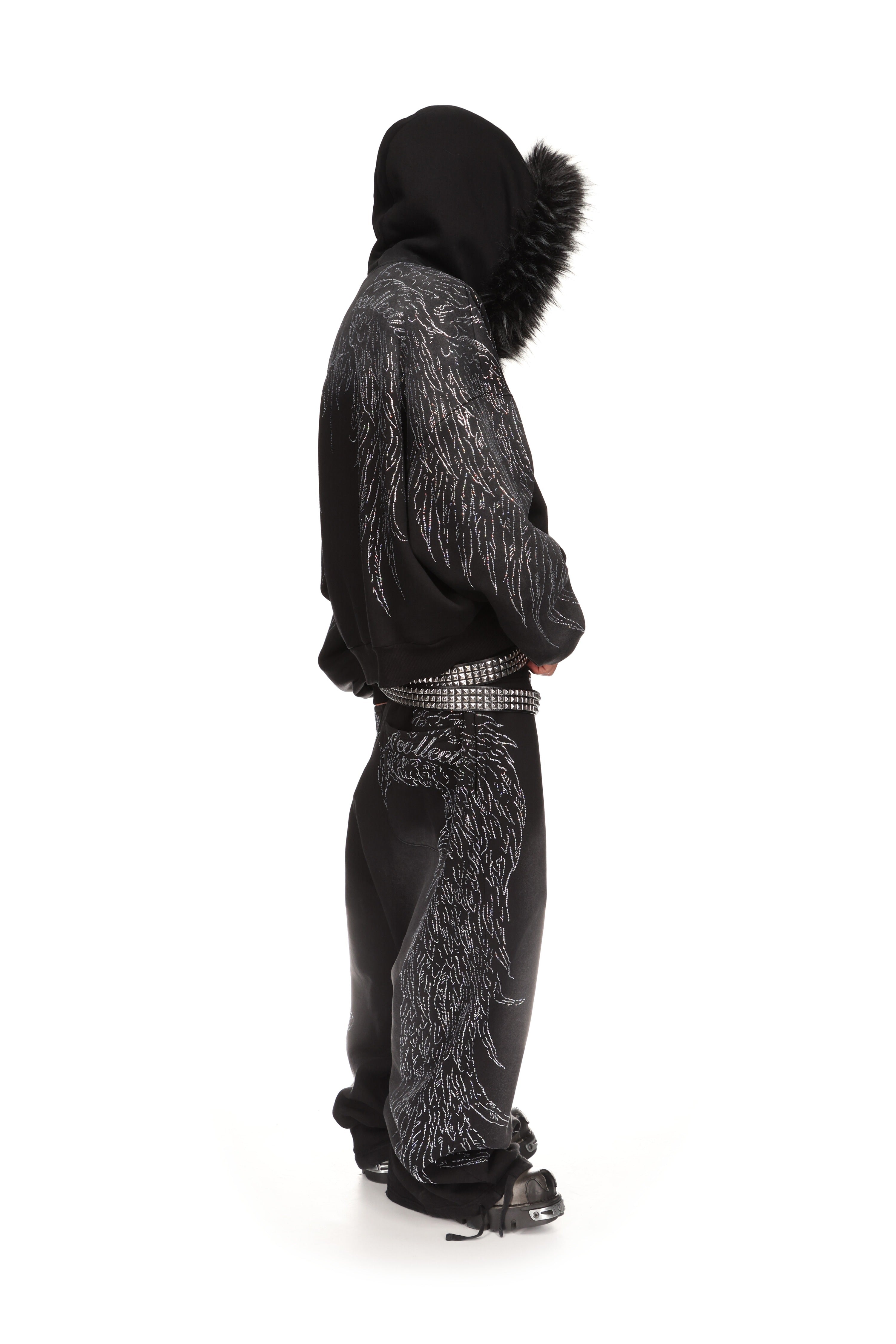 FALLEN RHINESTONE OVERSIZED SWEATPANTS WASHED BLACK
