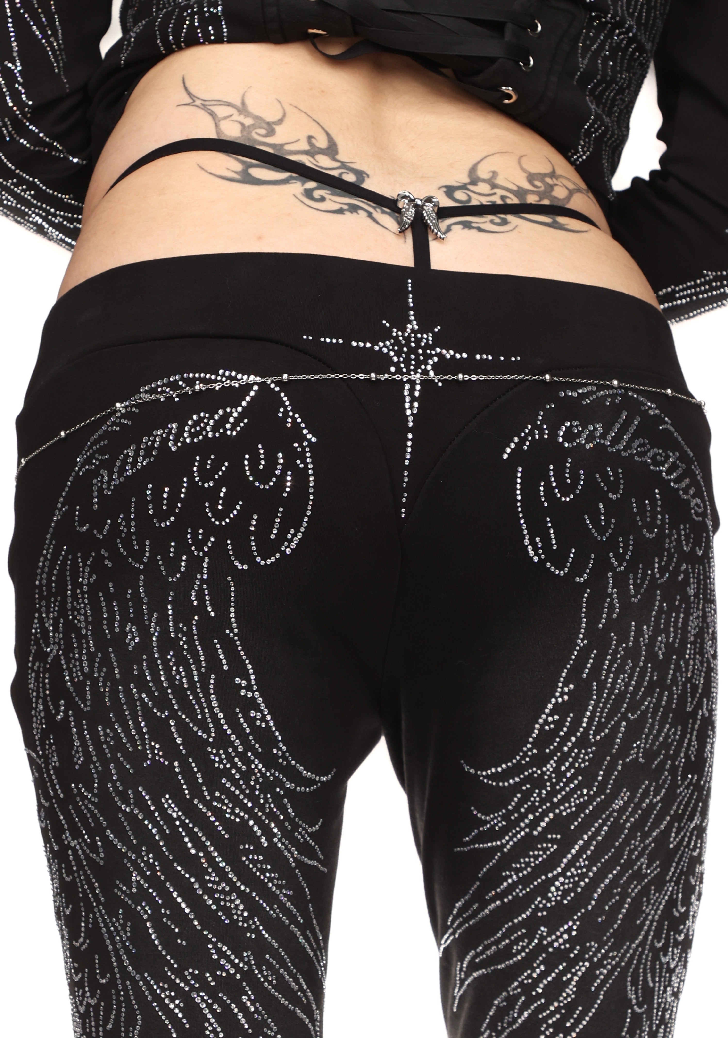 FALLEN RHINESTONE SCULPT PANTS WASHED BLACK
