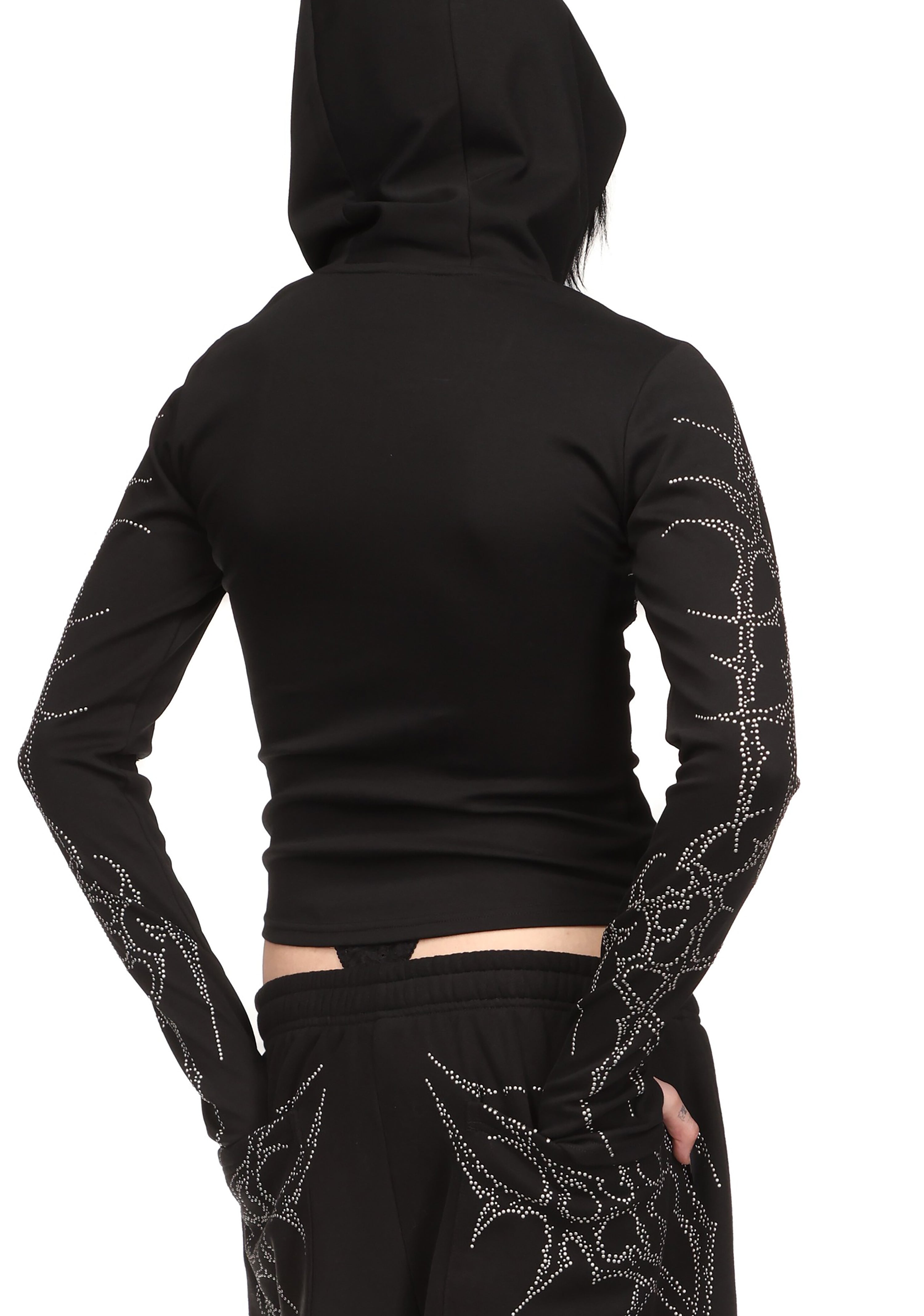 HAUNT STUDDED SCULPT STRETCH ZIP HOODIE BLACK