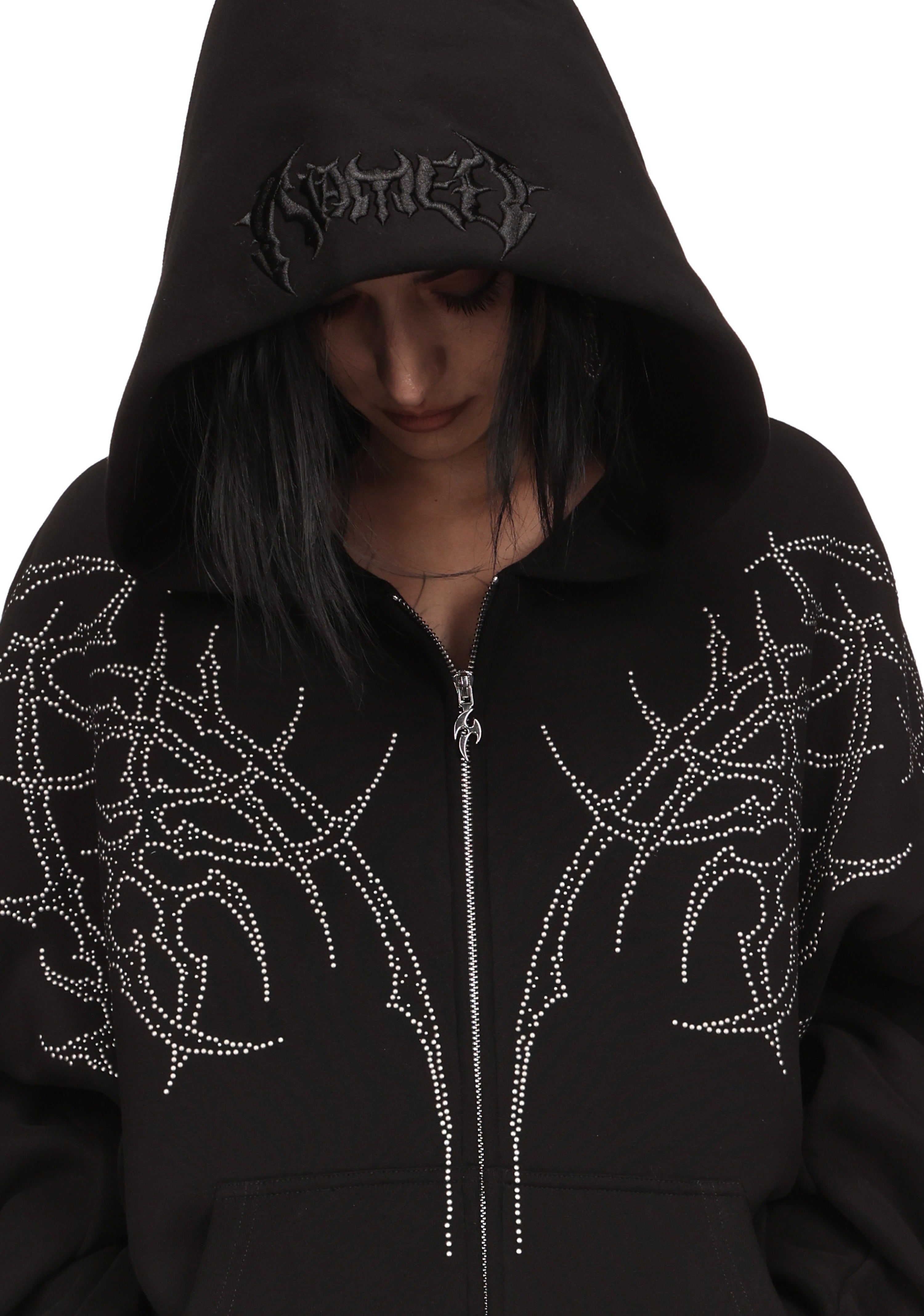 HAUNT STUDDED ZIP HOODIE BLACK