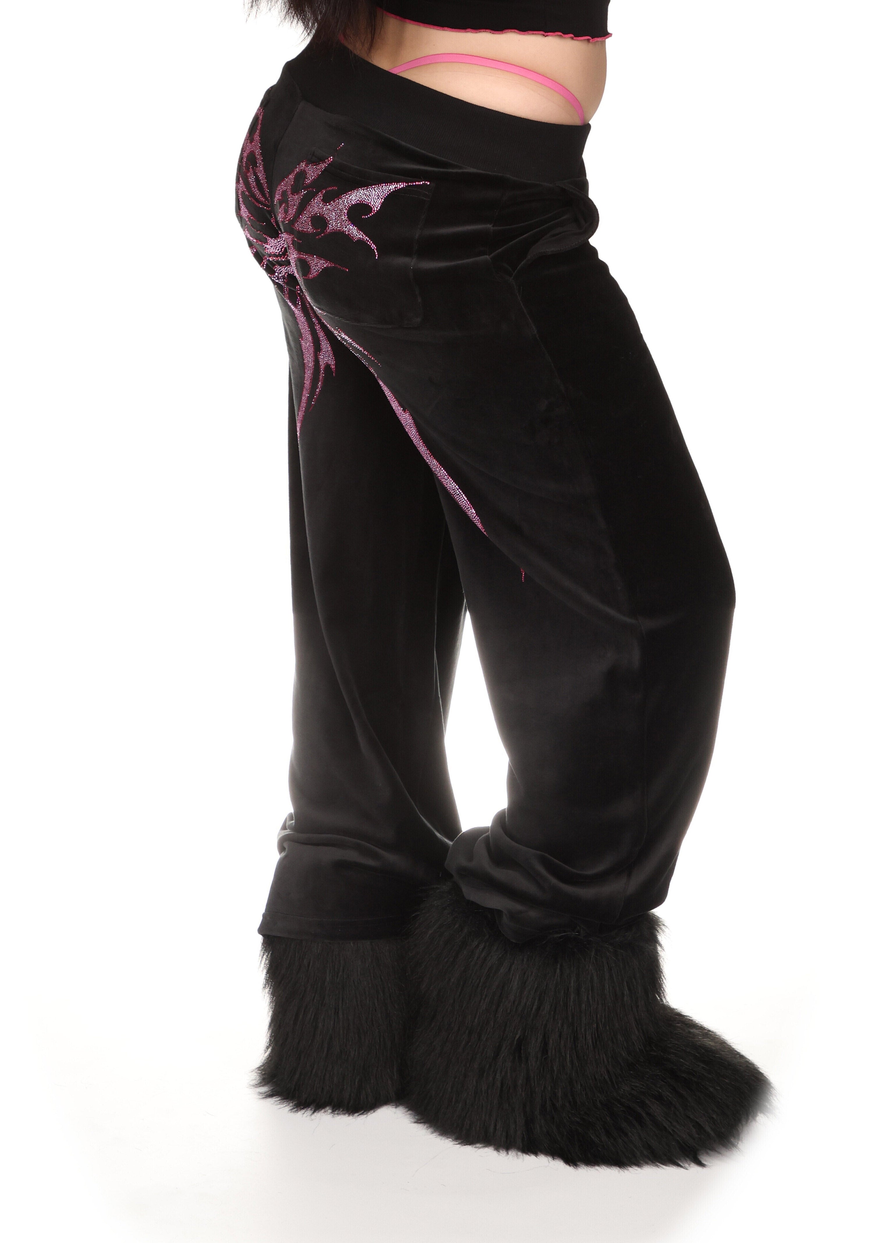 IDOL RHINESTONE VELOUR SWEATPANTS BLACK