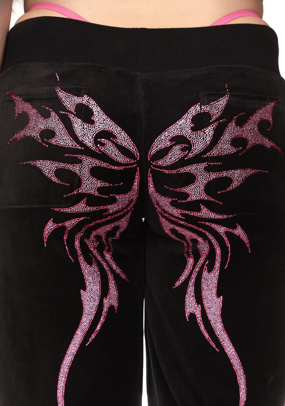 IDOL RHINESTONE VELOUR SWEATPANTS BLACK